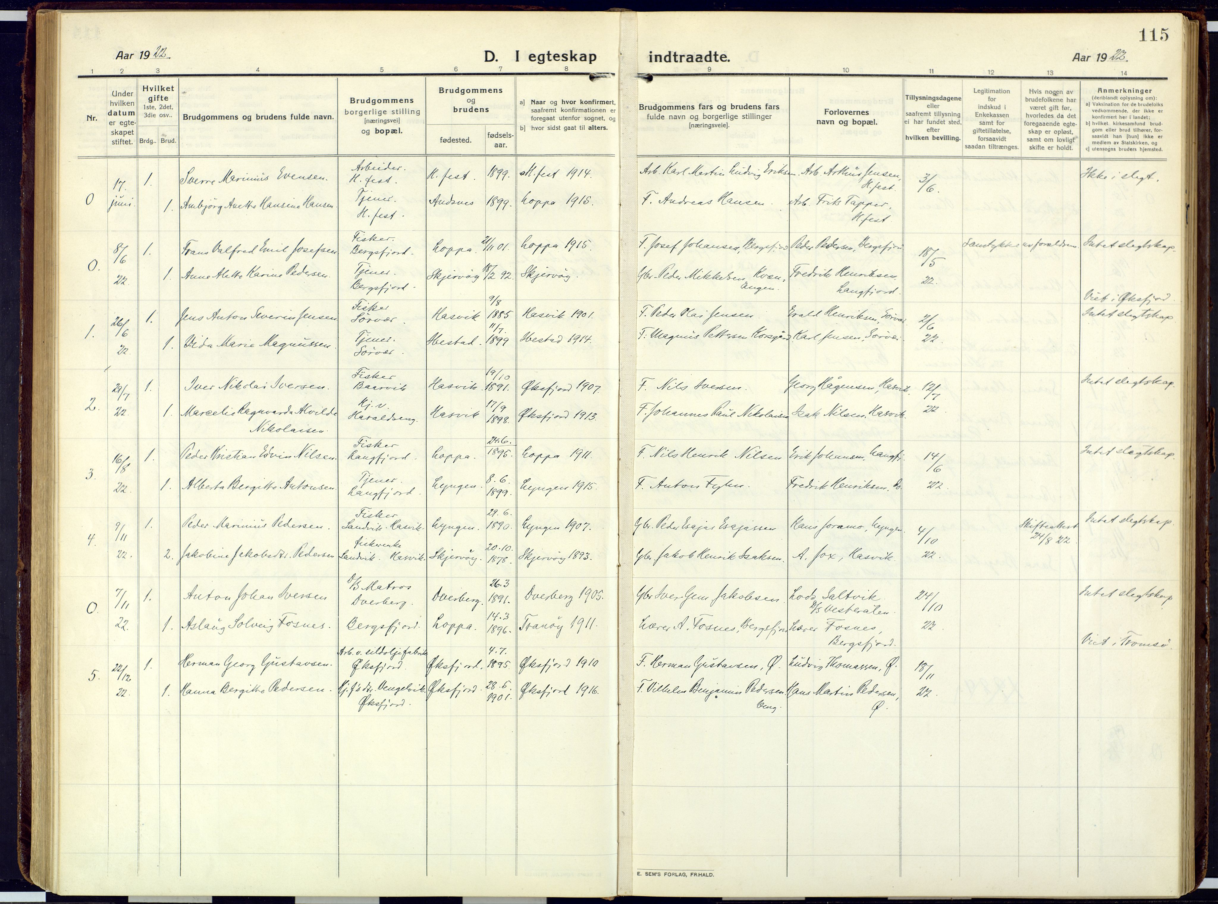 Loppa sokneprestkontor, AV/SATØ-S-1339/H/Ha/L0013kirke: Ministerialbok nr. 13, 1920-1932, s. 115