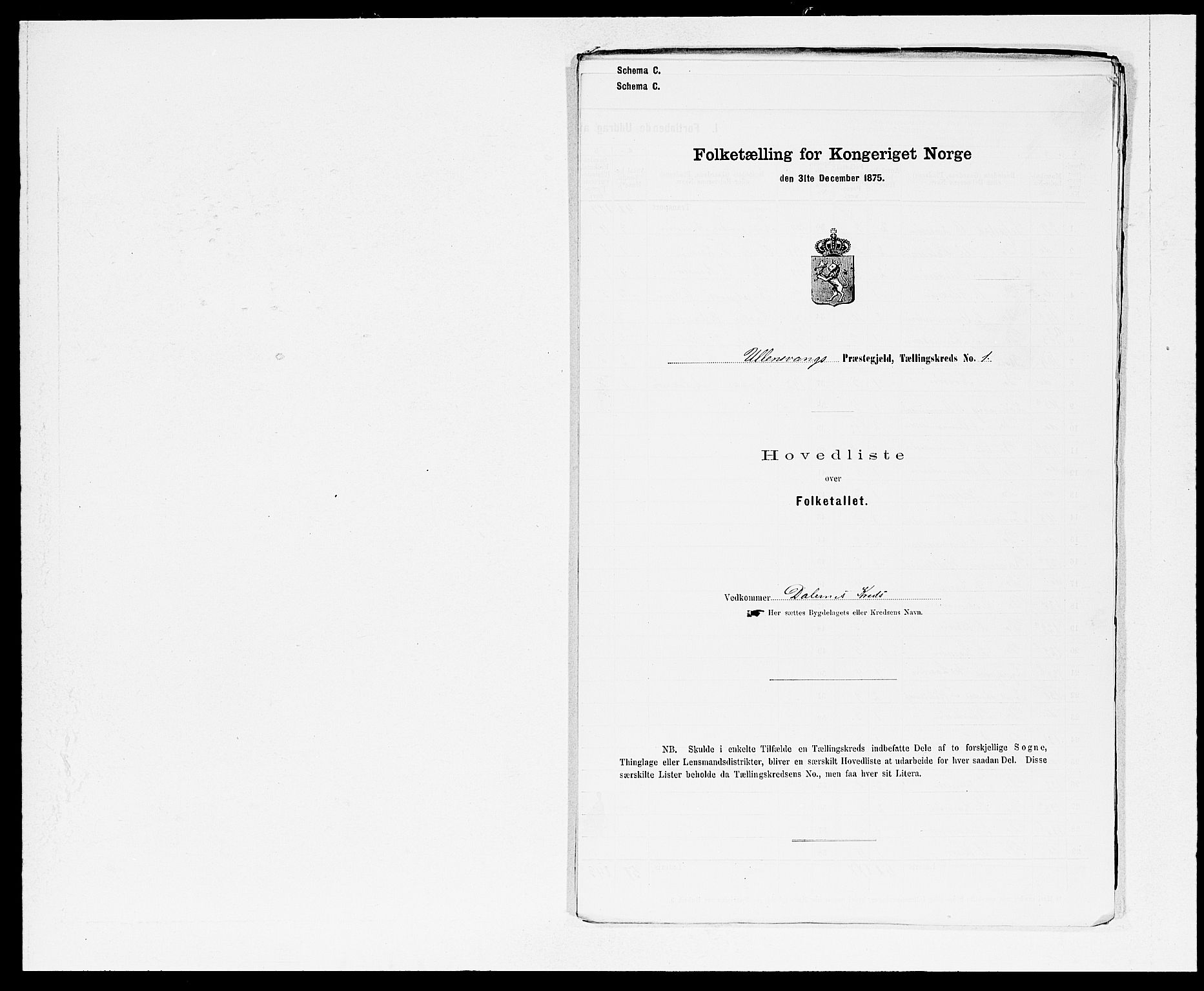 SAB, Folketelling 1875 for 1230P Ullensvang prestegjeld, 1875, s. 2