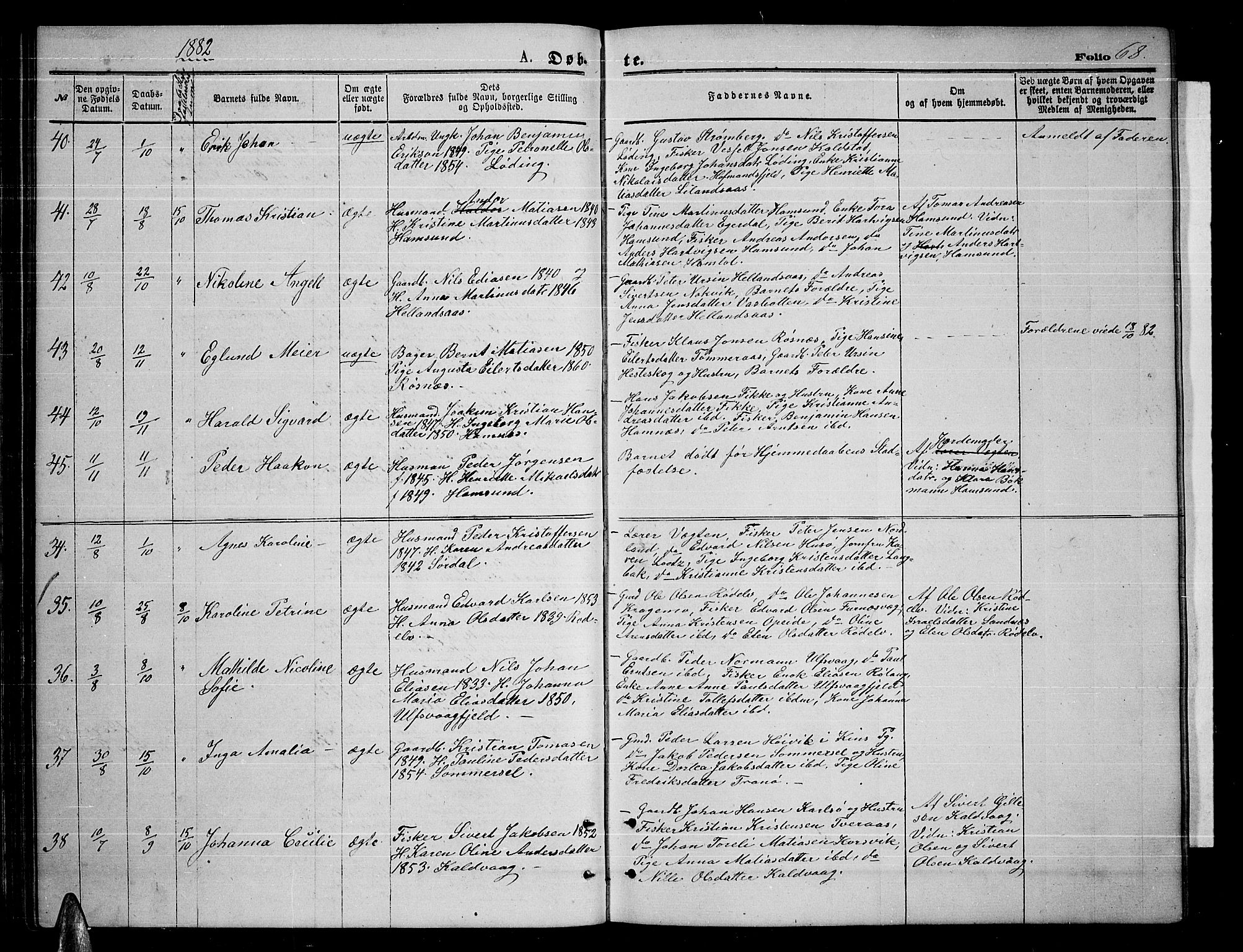 Ministerialprotokoller, klokkerbøker og fødselsregistre - Nordland, AV/SAT-A-1459/859/L0858: Klokkerbok nr. 859C04, 1873-1886, s. 68