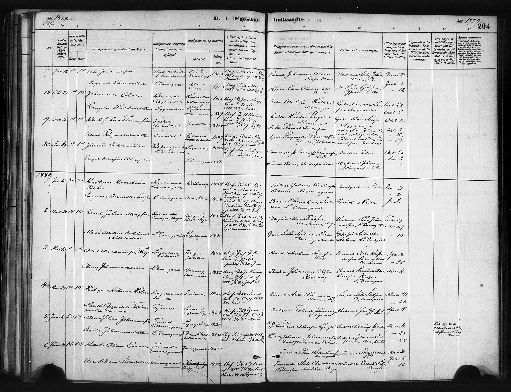 Askøy Sokneprestembete, AV/SAB-A-74101/H/Ha/Haa/Haae/L0002: Ministerialbok nr. E 2, 1878-1891, s. 204