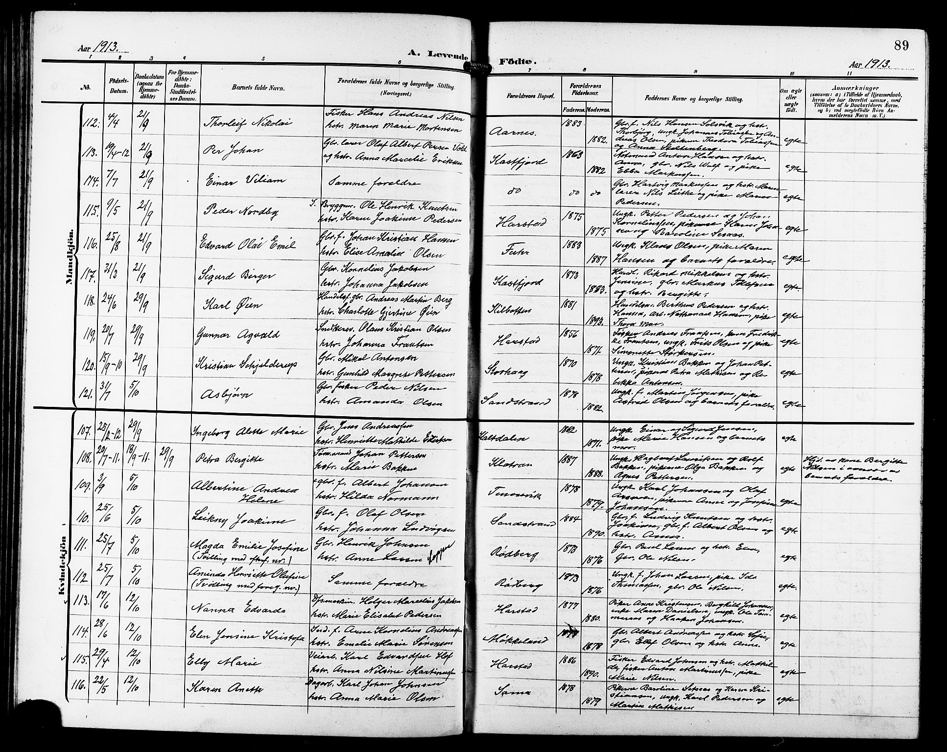 Trondenes sokneprestkontor, AV/SATØ-S-1319/H/Hb/L0012klokker: Klokkerbok nr. 12, 1907-1916, s. 89