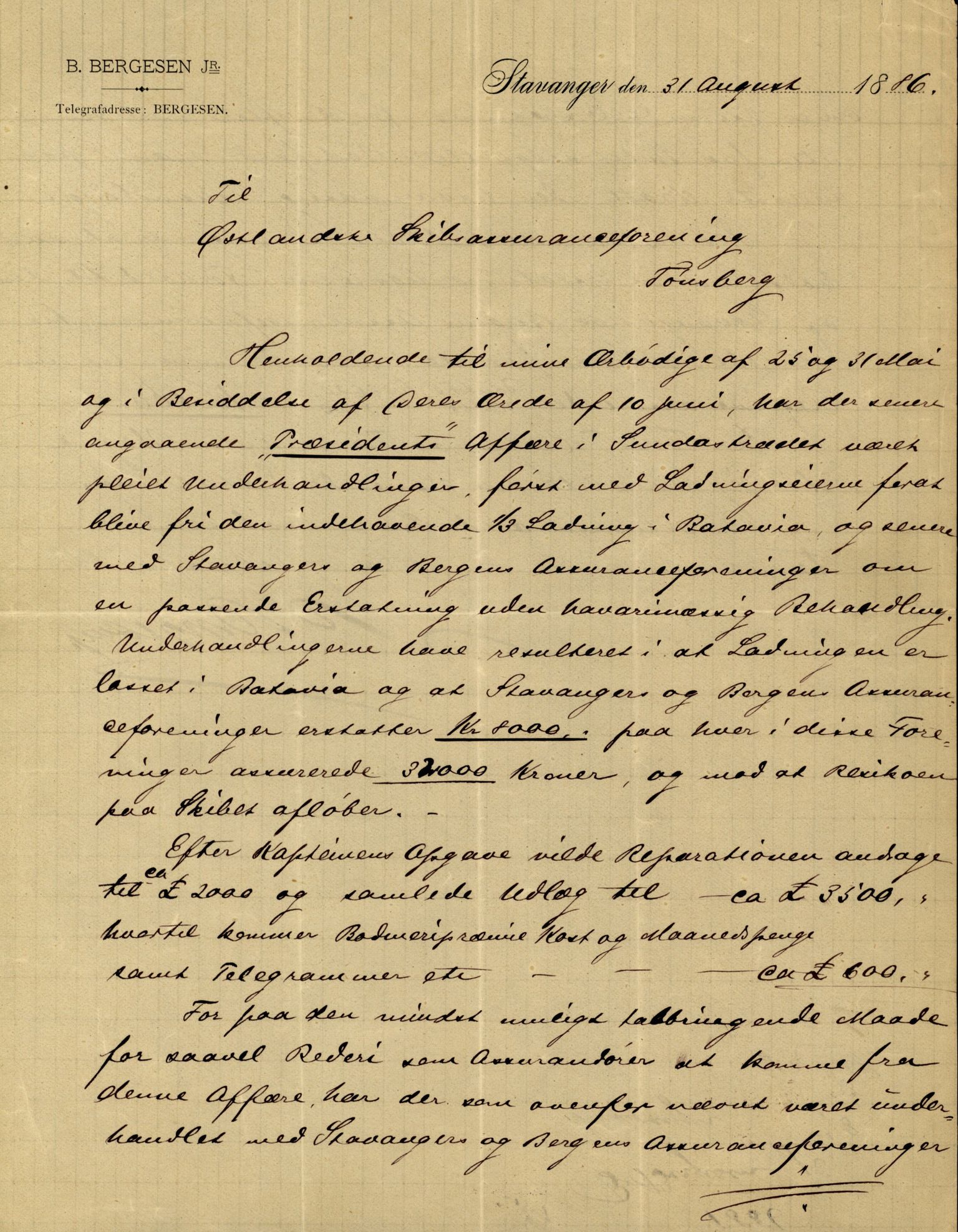 Pa 63 - Østlandske skibsassuranceforening, VEMU/A-1079/G/Ga/L0019/0006: Havaridokumenter / Sømand, Olaf Trygvason, Norden, Præsident, Protector, 1886, s. 35