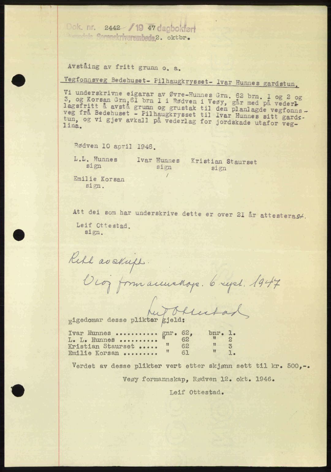 Romsdal sorenskriveri, SAT/A-4149/1/2/2C: Pantebok nr. A24, 1947-1947, Dagboknr: 2442/1947