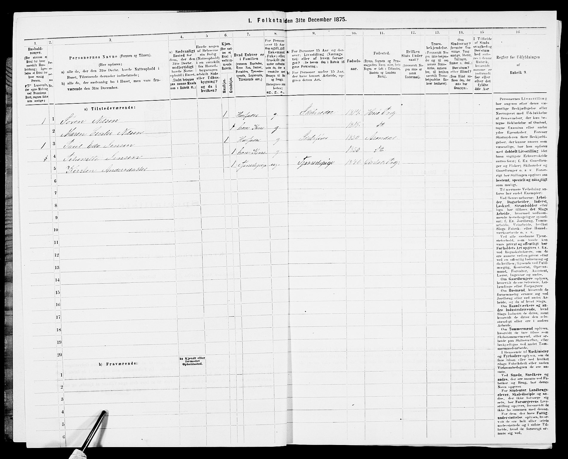 SAK, Folketelling 1875 for 0922P Hisøy prestegjeld, 1875, s. 159