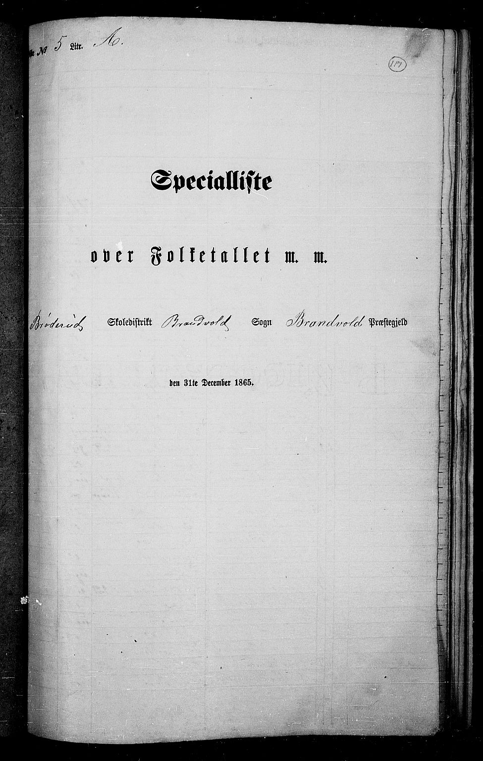 RA, Folketelling 1865 for 0422P Brandval prestegjeld, 1865, s. 98