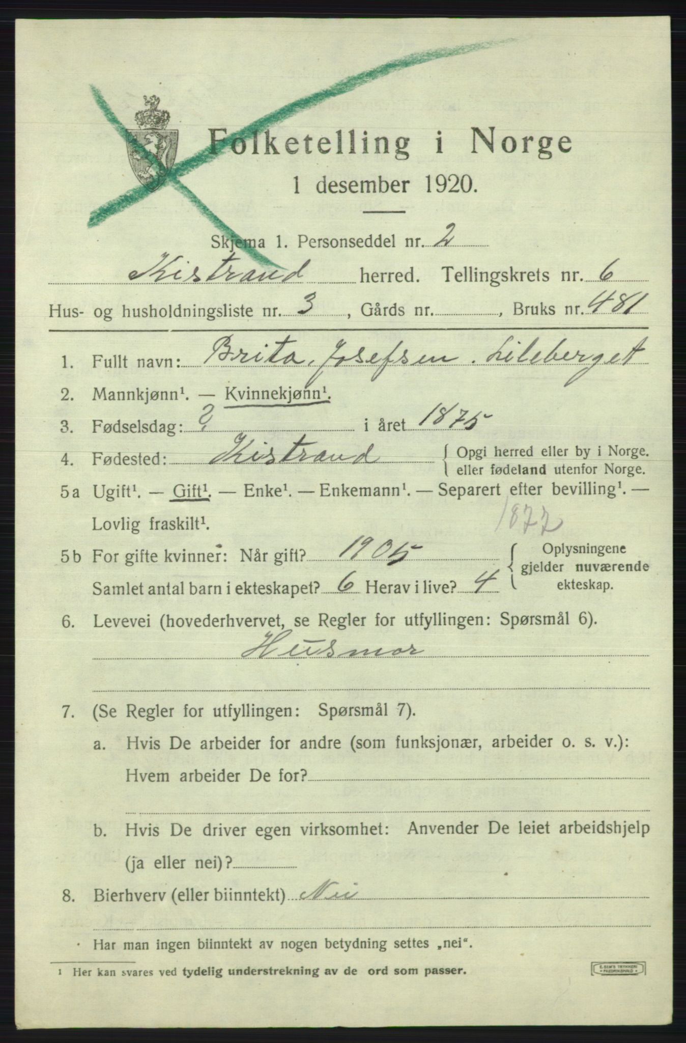 SATØ, Folketelling 1920 for 2020 Kistrand herred, 1920, s. 3648