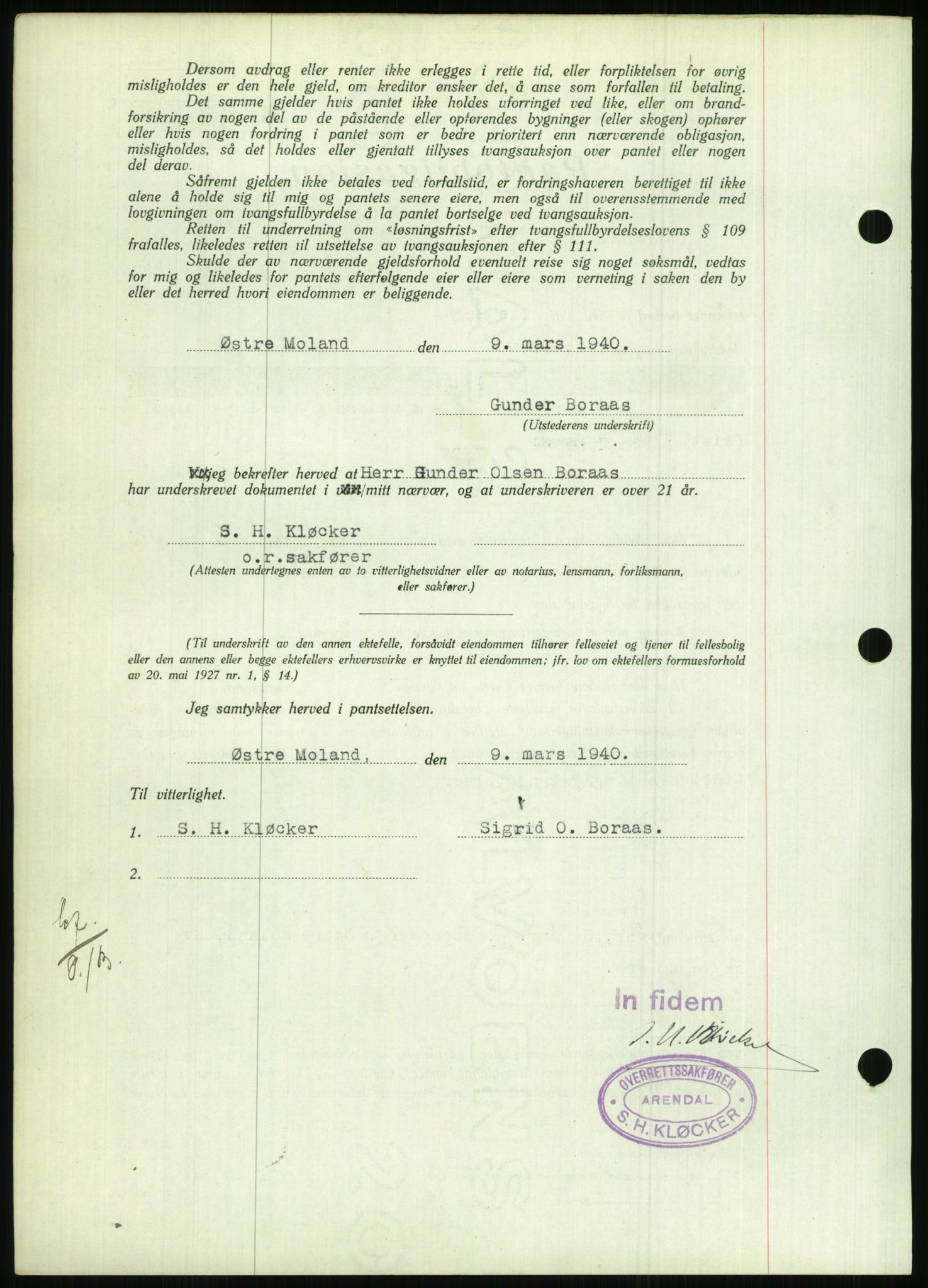 Nedenes sorenskriveri, AV/SAK-1221-0006/G/Gb/Gbb/L0001: Pantebok nr. I, 1939-1942, Dagboknr: 201/1940