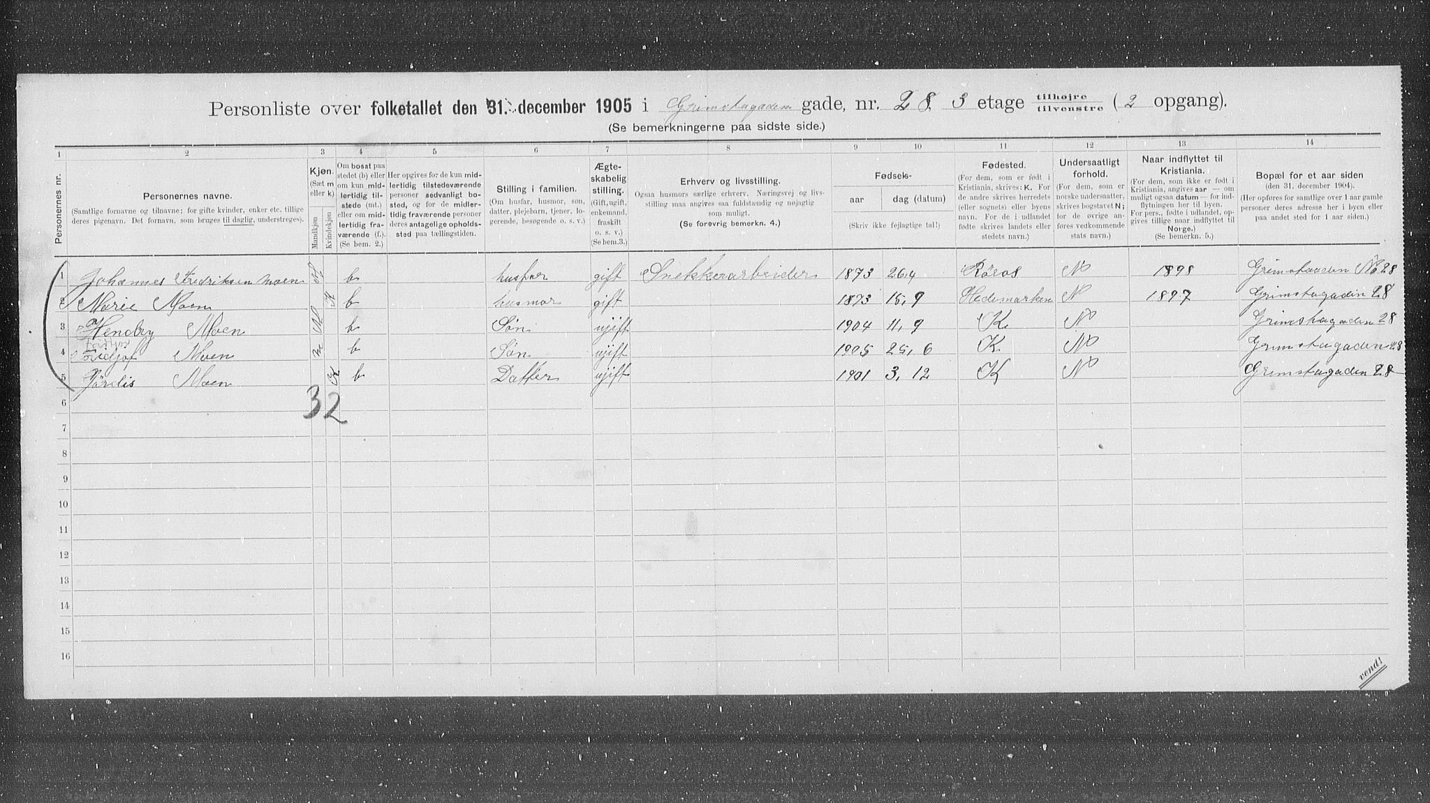 OBA, Kommunal folketelling 31.12.1905 for Kristiania kjøpstad, 1905, s. 15626
