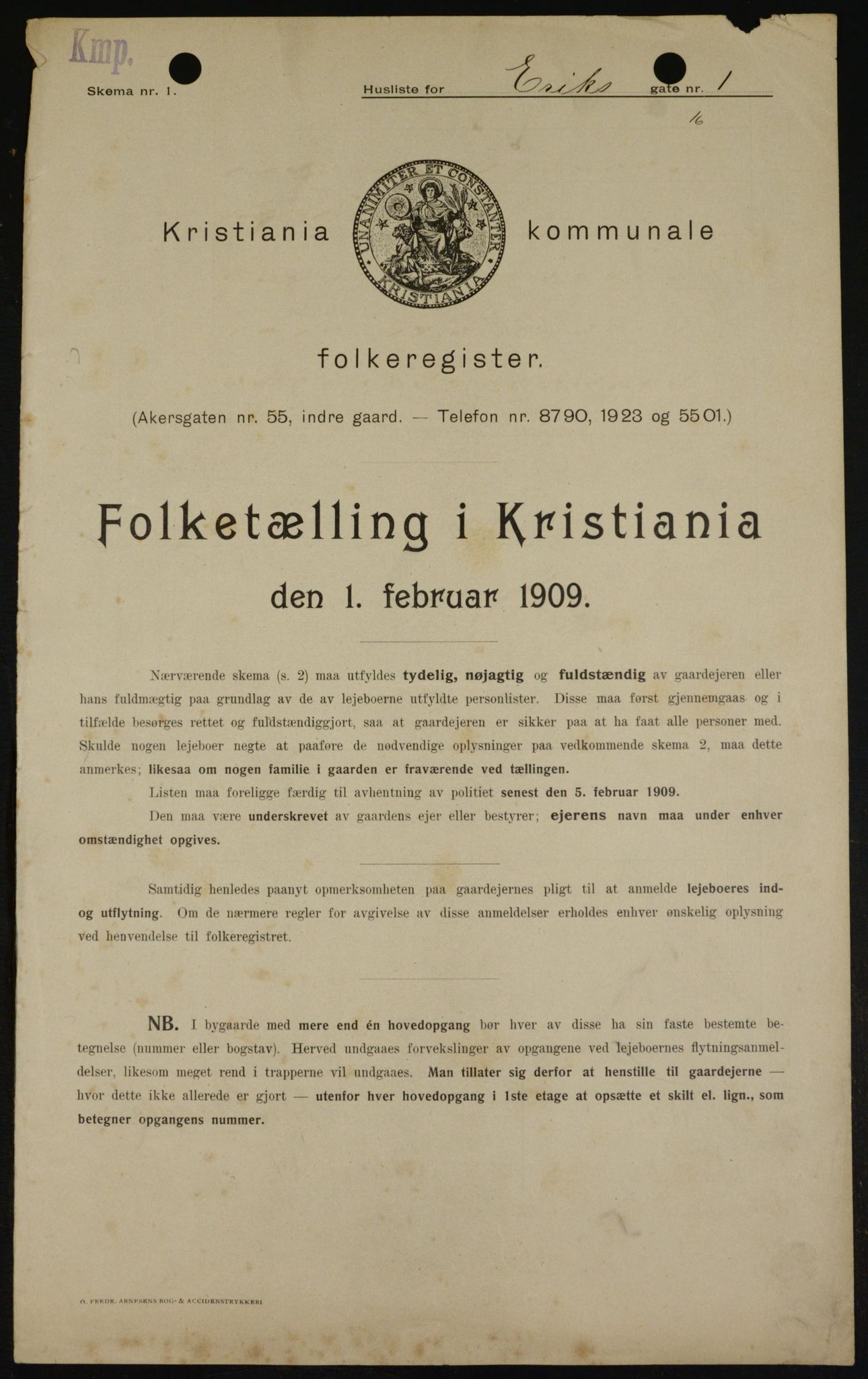 OBA, Kommunal folketelling 1.2.1909 for Kristiania kjøpstad, 1909, s. 17672