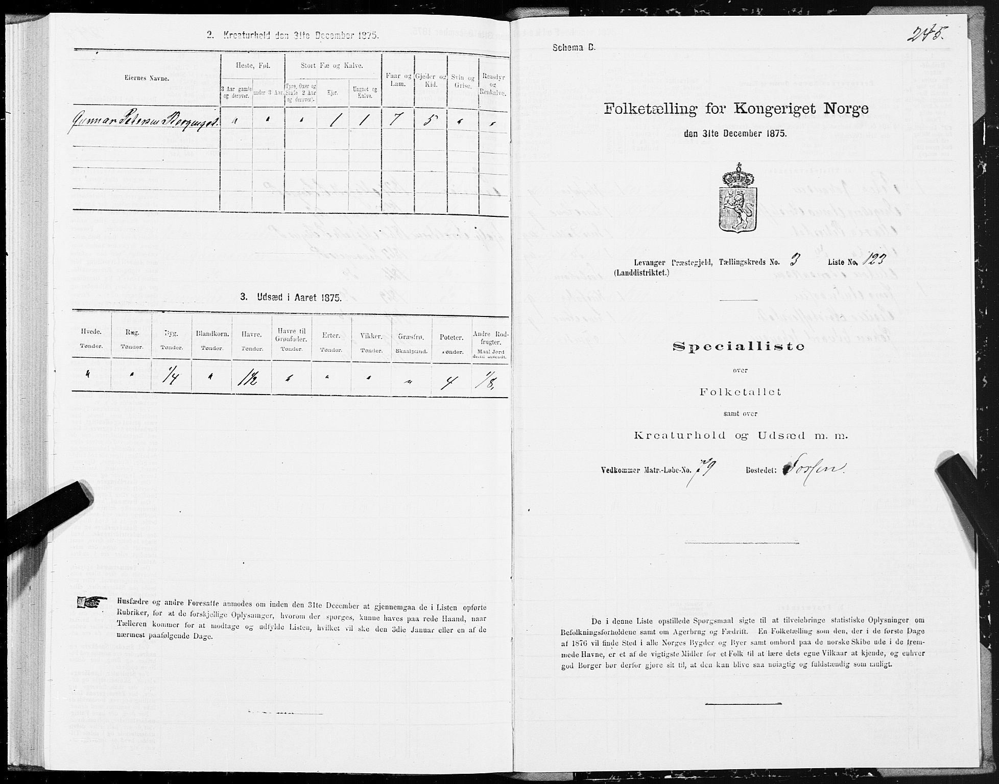 SAT, Folketelling 1875 for 1720L Levanger prestegjeld, Levanger landsokn, 1875, s. 2245