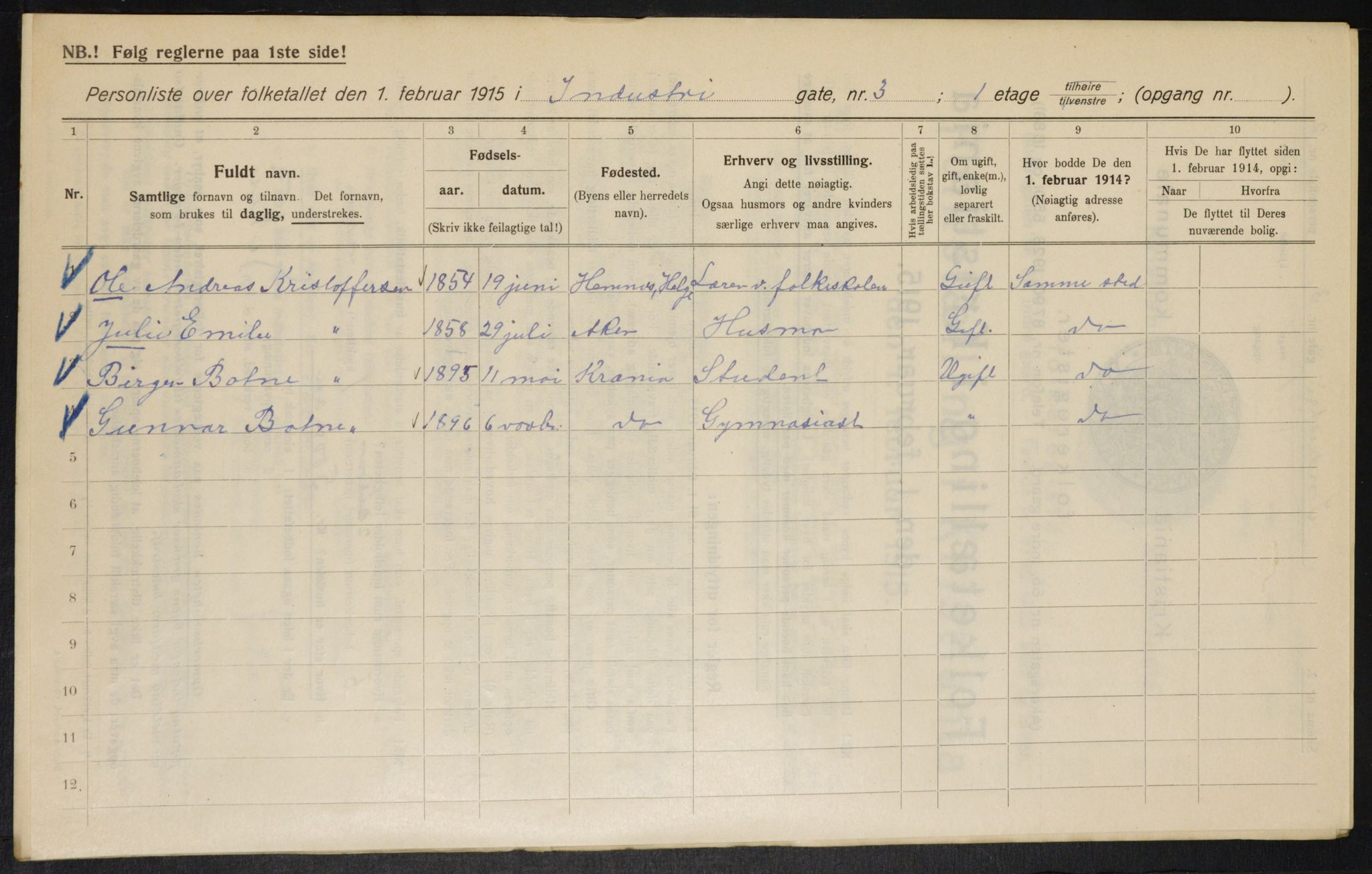 OBA, Kommunal folketelling 1.2.1915 for Kristiania, 1915, s. 42668