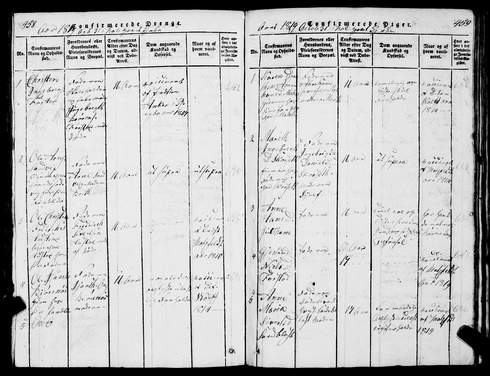 Ministerialprotokoller, klokkerbøker og fødselsregistre - Møre og Romsdal, AV/SAT-A-1454/567/L0781: Klokkerbok nr. 567C01, 1818-1845, s. 458-459