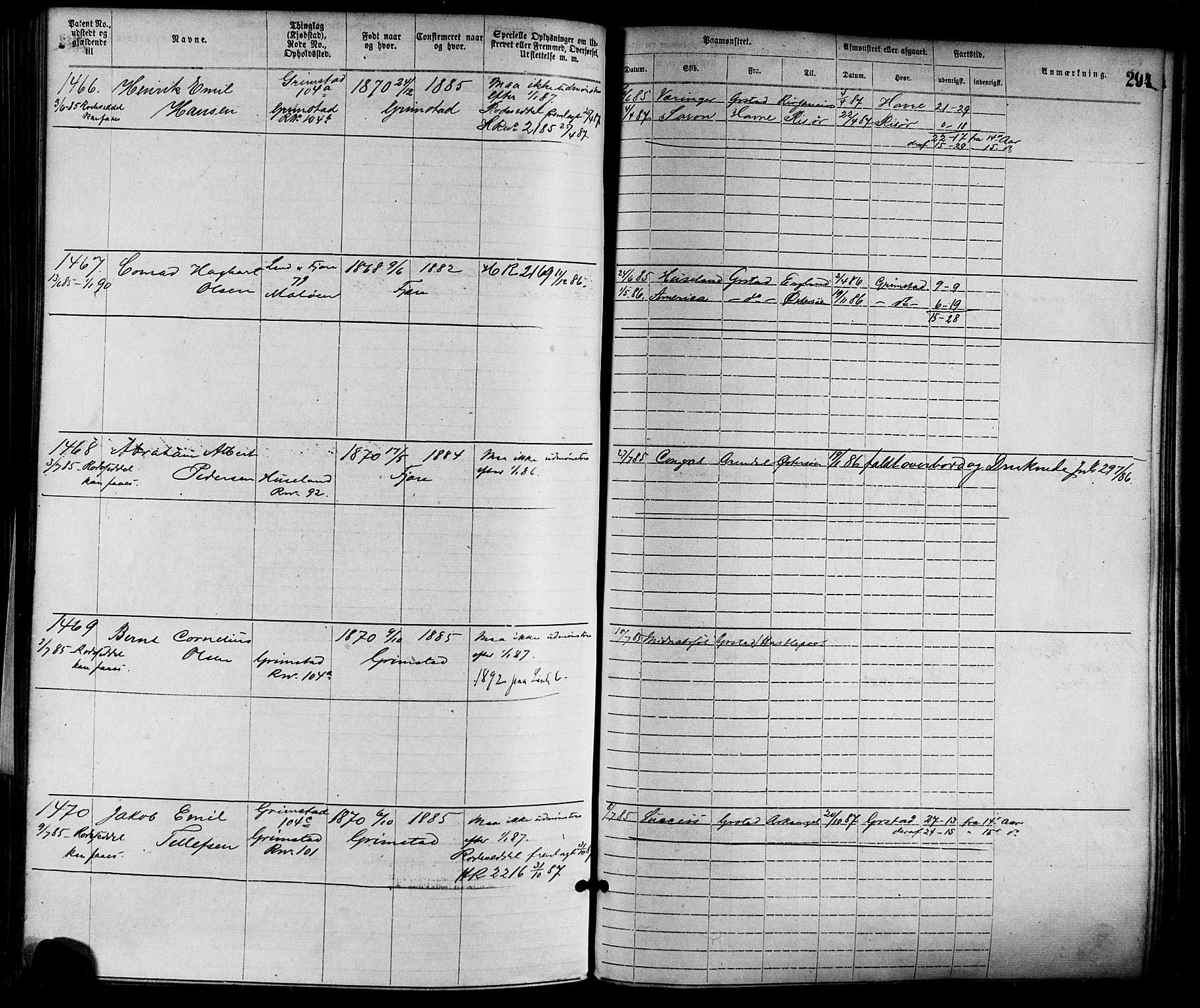 Grimstad mønstringskrets, AV/SAK-2031-0013/F/Fa/L0001: Annotasjonsrulle nr 1-1920 med register, F-1, 1870-1892, s. 326