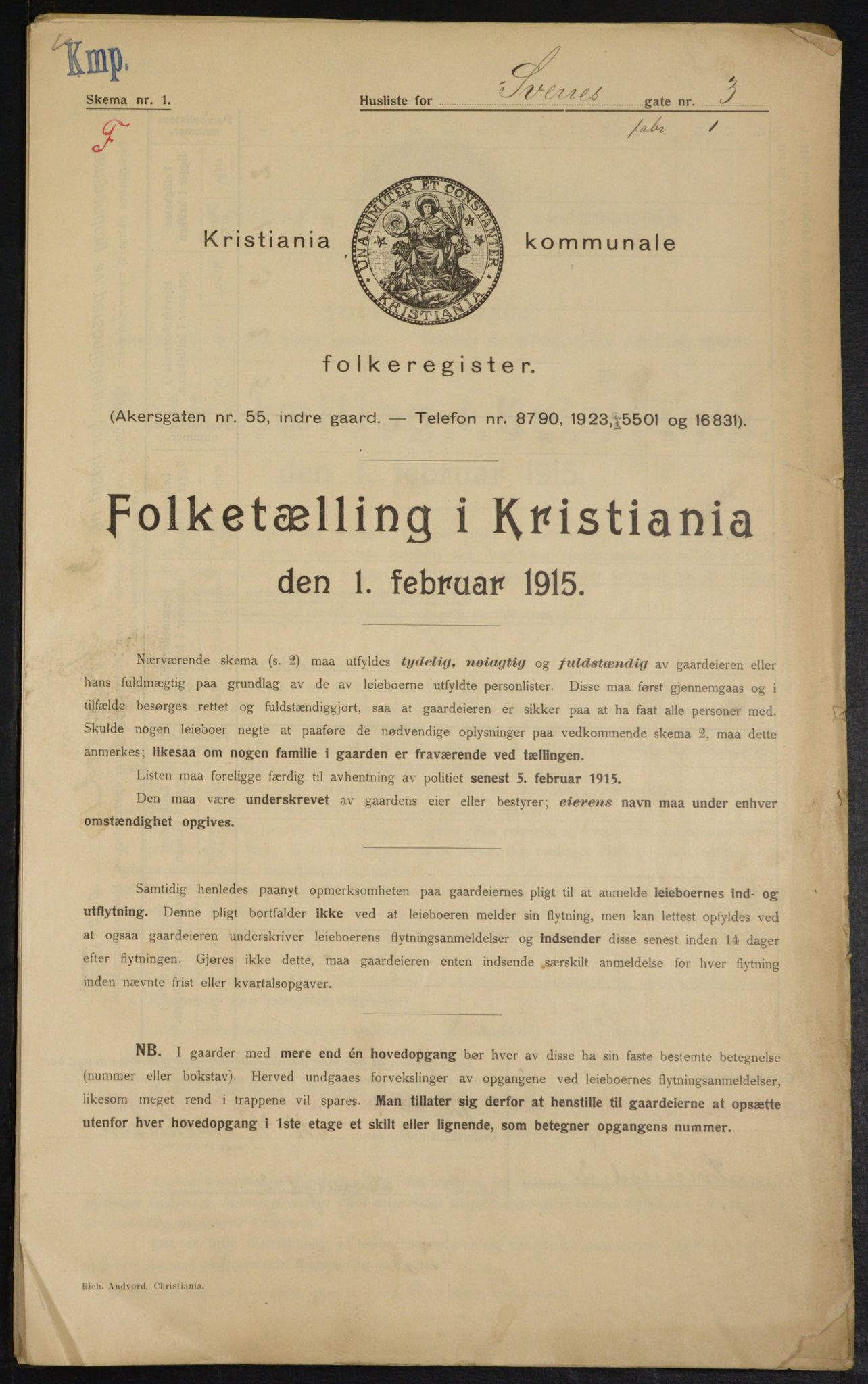 OBA, Kommunal folketelling 1.2.1915 for Kristiania, 1915, s. 106203