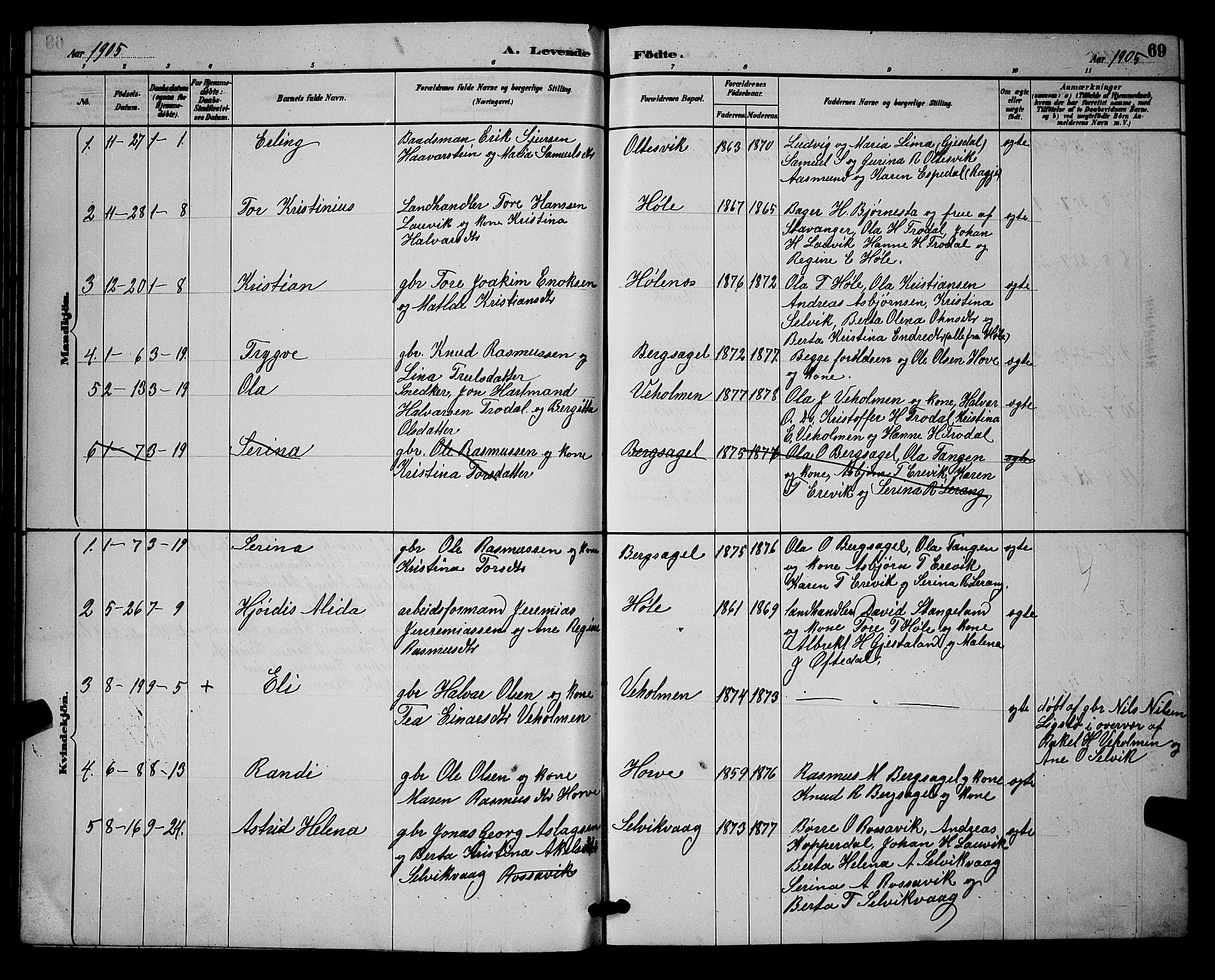 Høgsfjord sokneprestkontor, SAST/A-101624/H/Ha/Hab/L0003: Klokkerbok nr. B 3, 1886-1905, s. 69