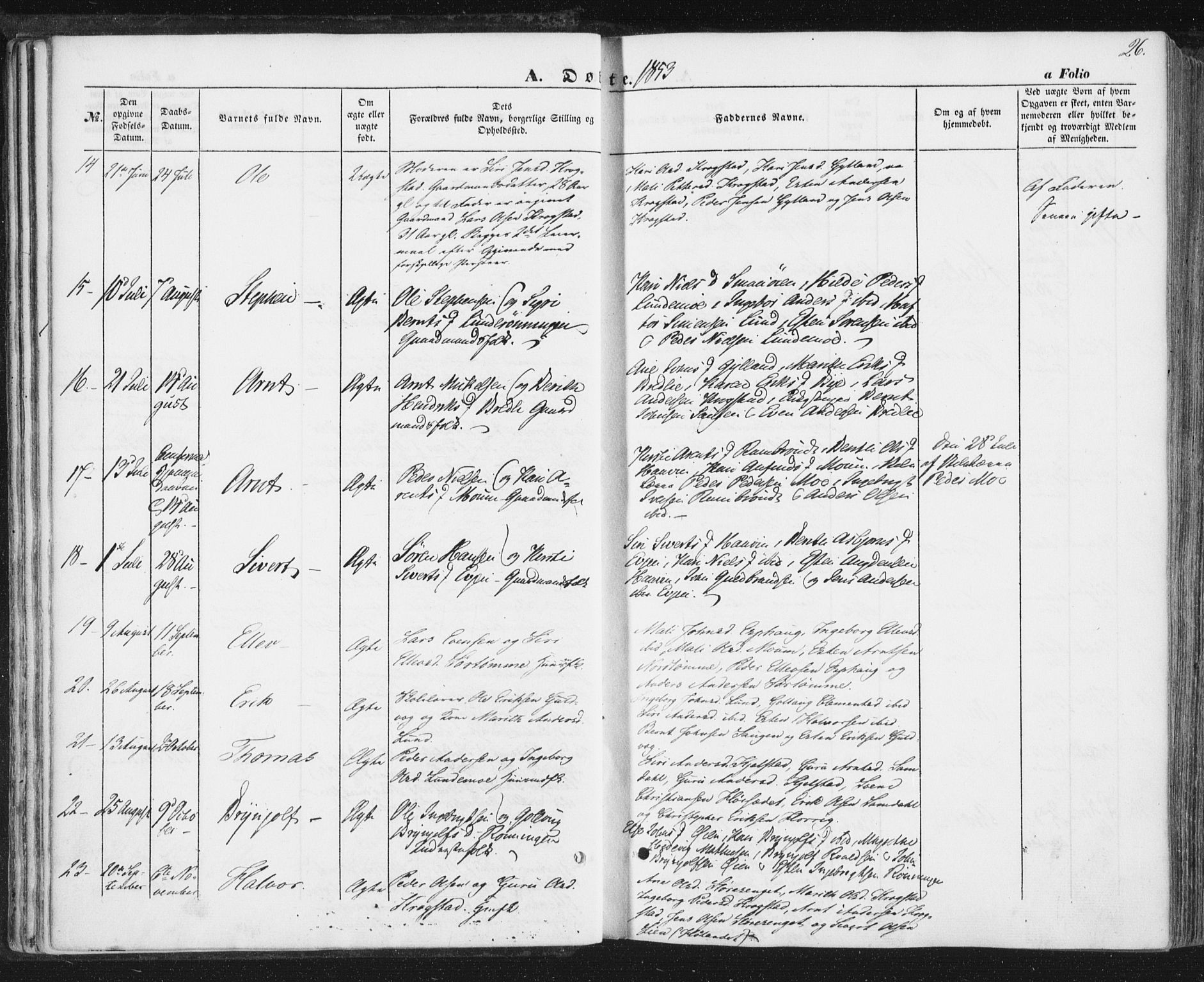 Ministerialprotokoller, klokkerbøker og fødselsregistre - Sør-Trøndelag, SAT/A-1456/692/L1103: Ministerialbok nr. 692A03, 1849-1870, s. 26
