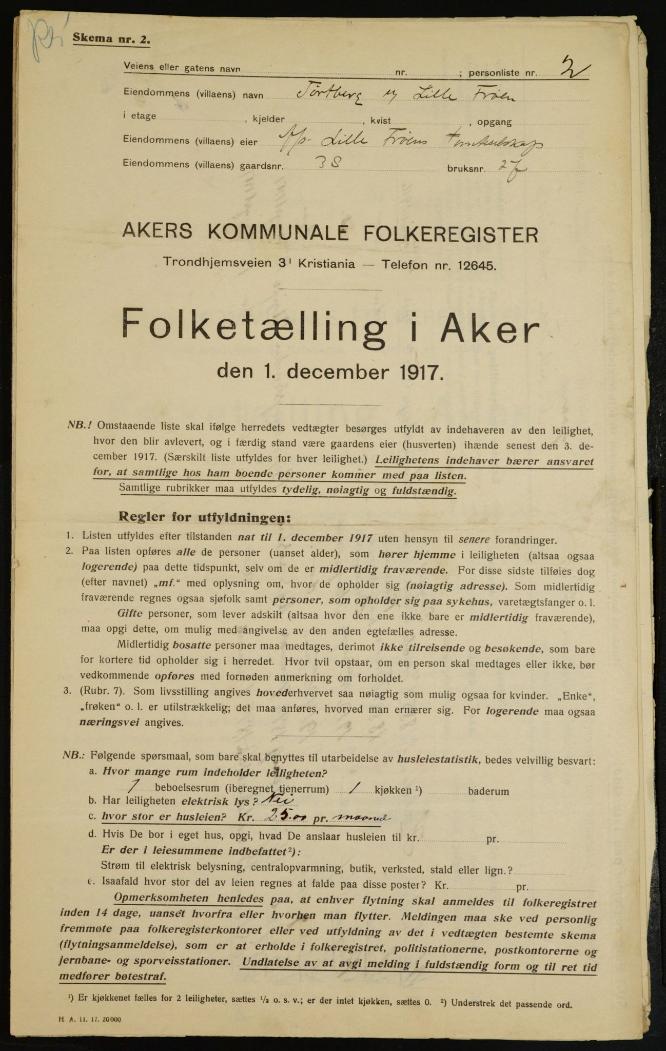 OBA, Kommunal folketelling 1.12.1917 for Aker, 1917, s. 9575