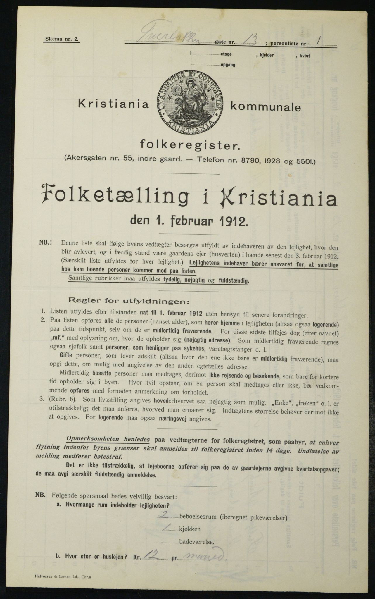 OBA, Kommunal folketelling 1.2.1912 for Kristiania, 1912, s. 117516