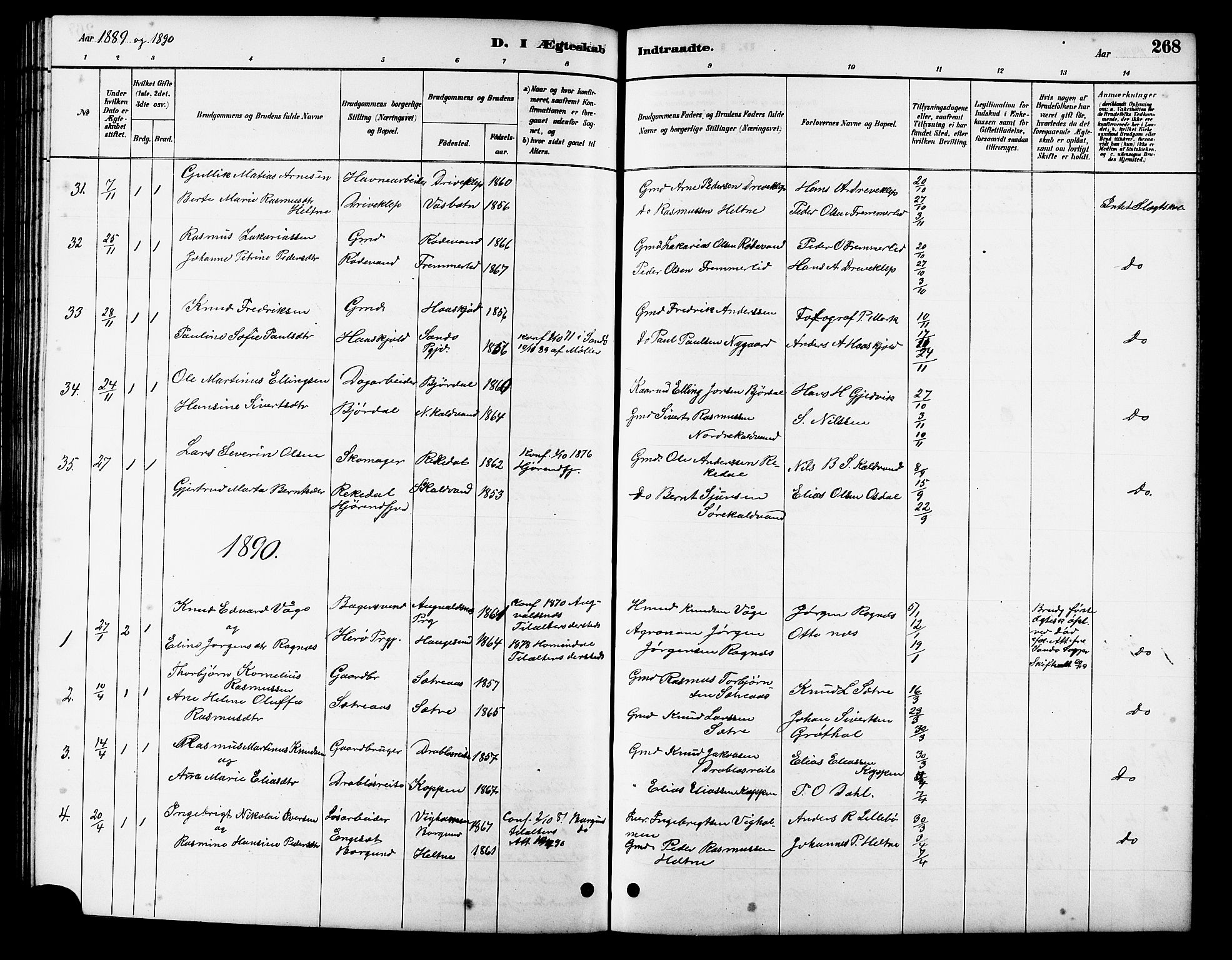 Ministerialprotokoller, klokkerbøker og fødselsregistre - Møre og Romsdal, SAT/A-1454/511/L0158: Klokkerbok nr. 511C04, 1884-1903, s. 268