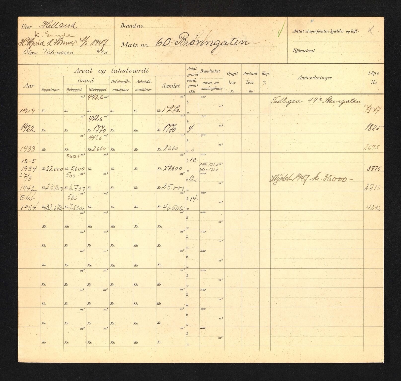 Stavanger kommune. Skattetakstvesenet, BYST/A-0440/F/Fa/Faa/L0006/0008: Skattetakstkort / Brønngata 60 - 90