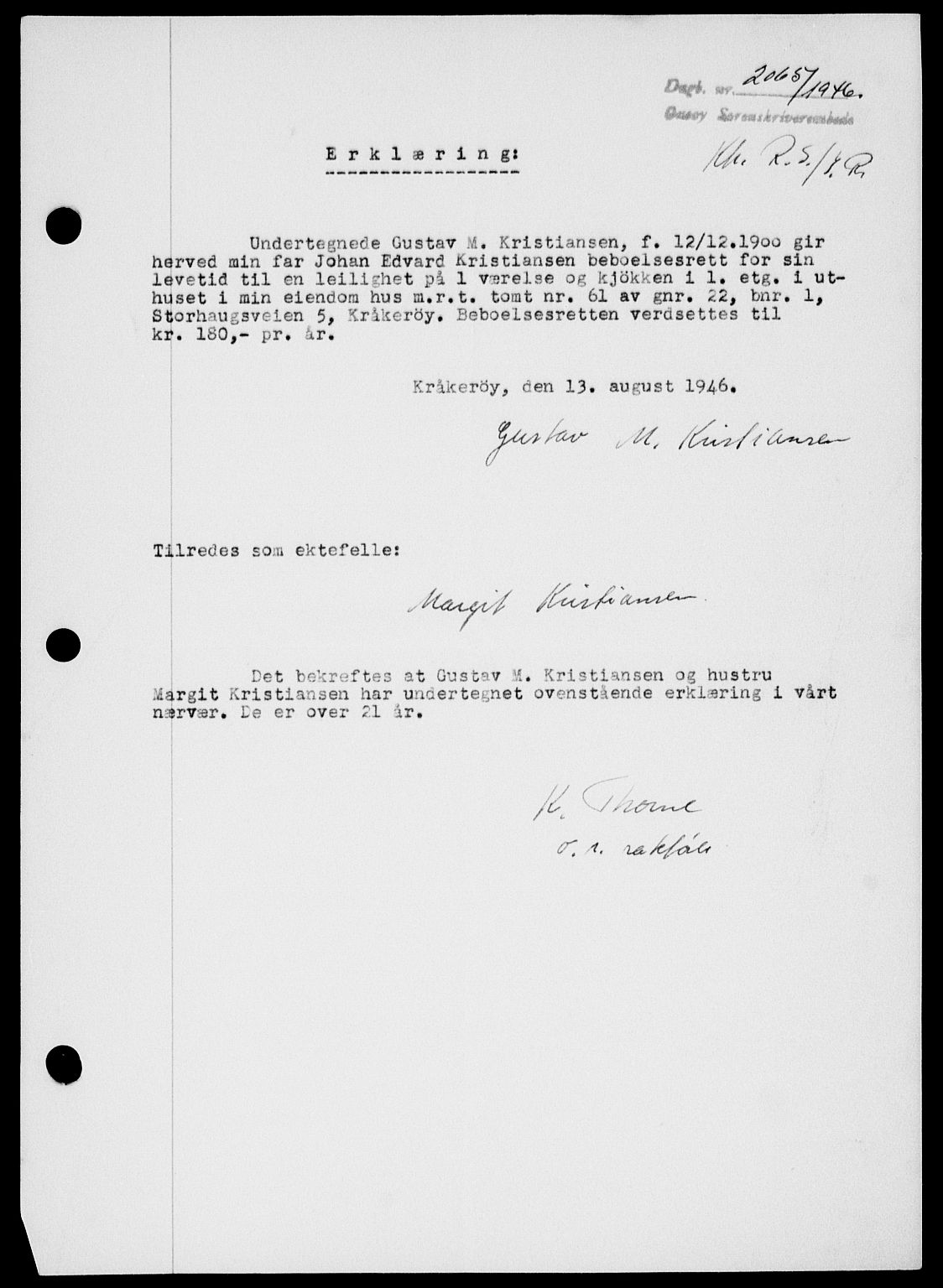 Onsøy sorenskriveri, SAO/A-10474/G/Ga/Gab/L0017: Pantebok nr. II A-17, 1946-1946, Dagboknr: 2065/1946