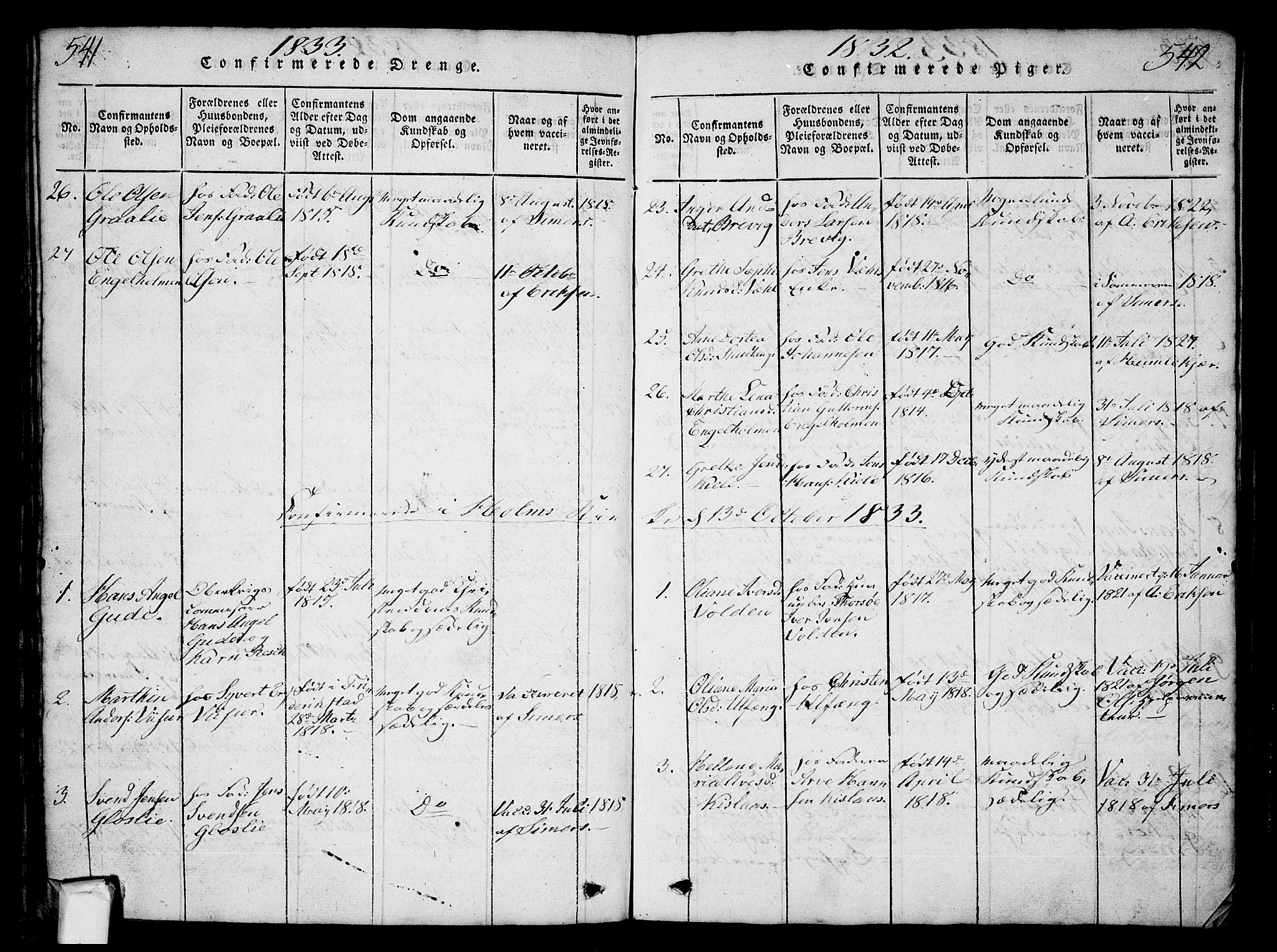 Borge prestekontor Kirkebøker, SAO/A-10903/G/Ga/L0001: Klokkerbok nr.  I 1, 1815-1835, s. 541-542