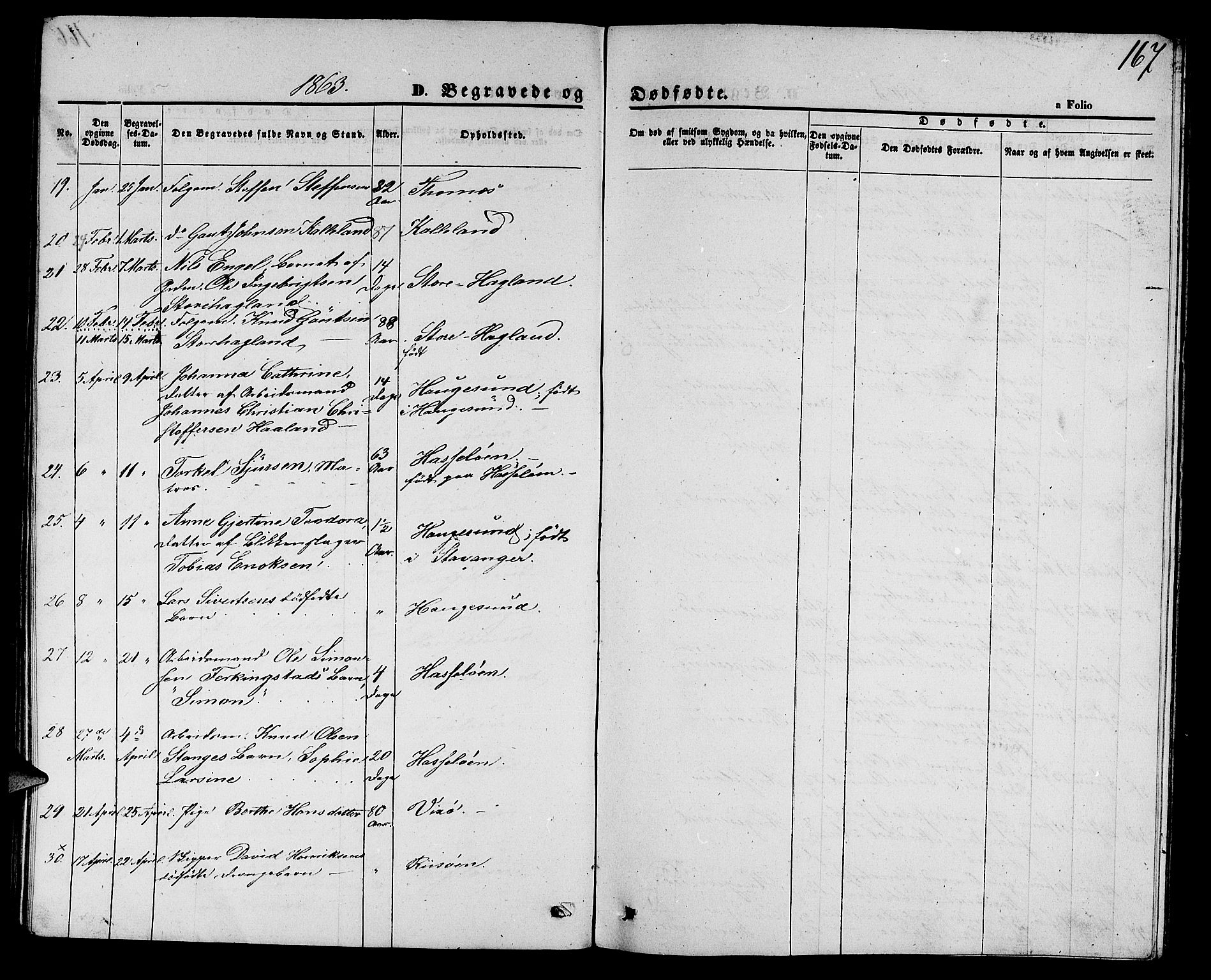 Torvastad sokneprestkontor, AV/SAST-A -101857/H/Ha/Hab/L0006: Klokkerbok nr. B 6, 1858-1867, s. 167