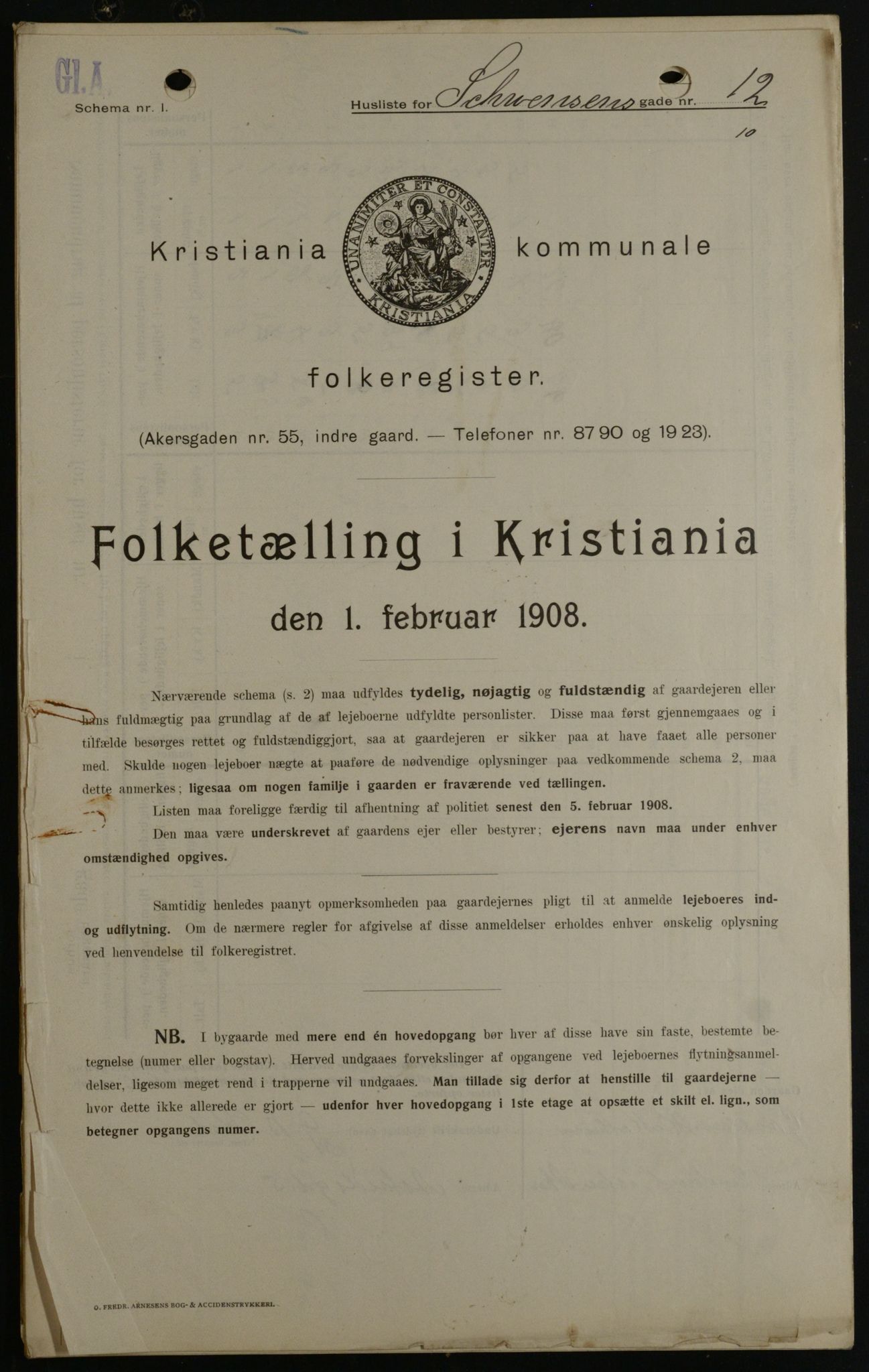 OBA, Kommunal folketelling 1.2.1908 for Kristiania kjøpstad, 1908, s. 83457