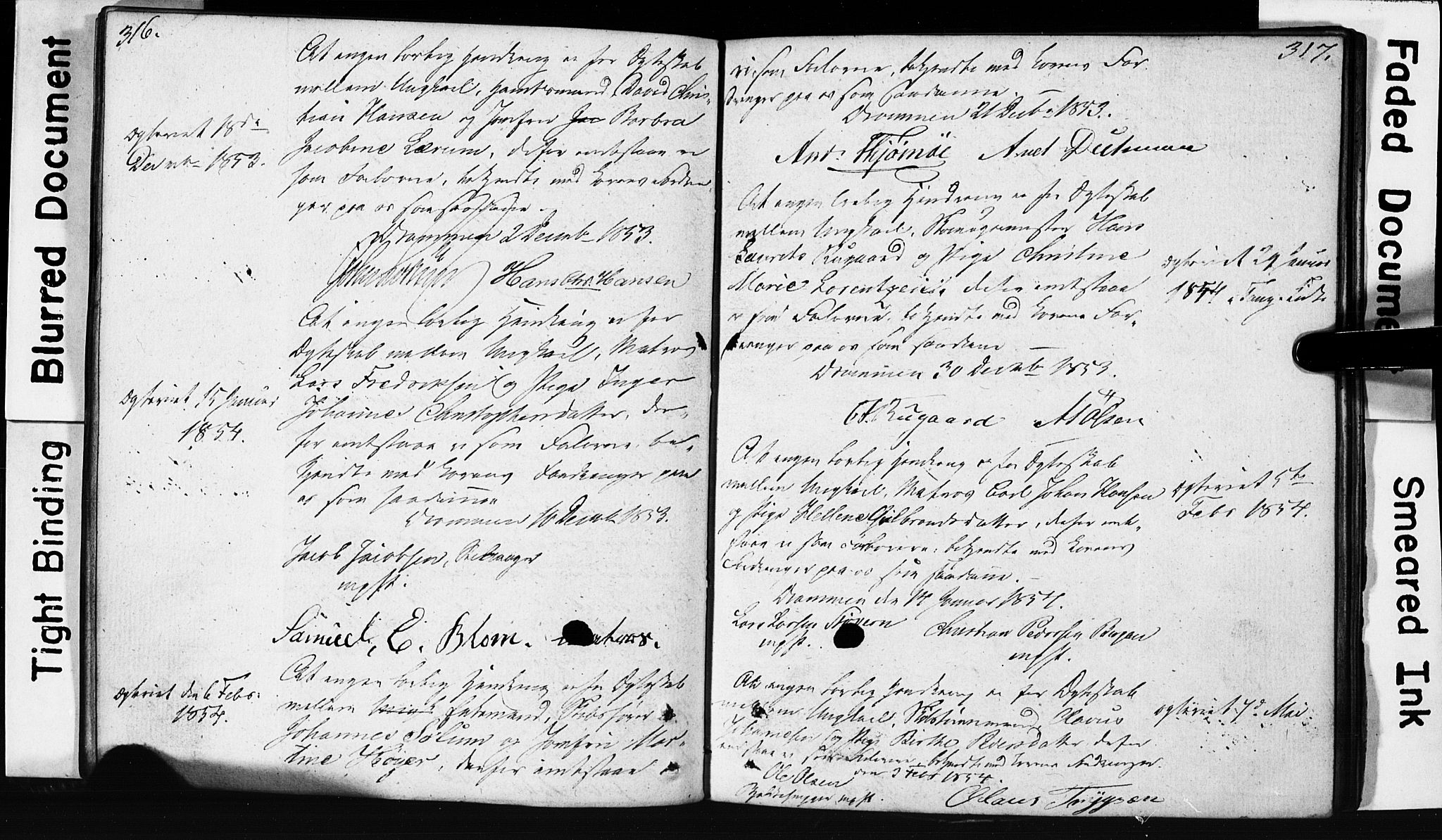 Strømsø kirkebøker, SAKO/A-246/H/Hb/L0002: Forlovererklæringer nr. 2, 1815-1857, s. 316-317