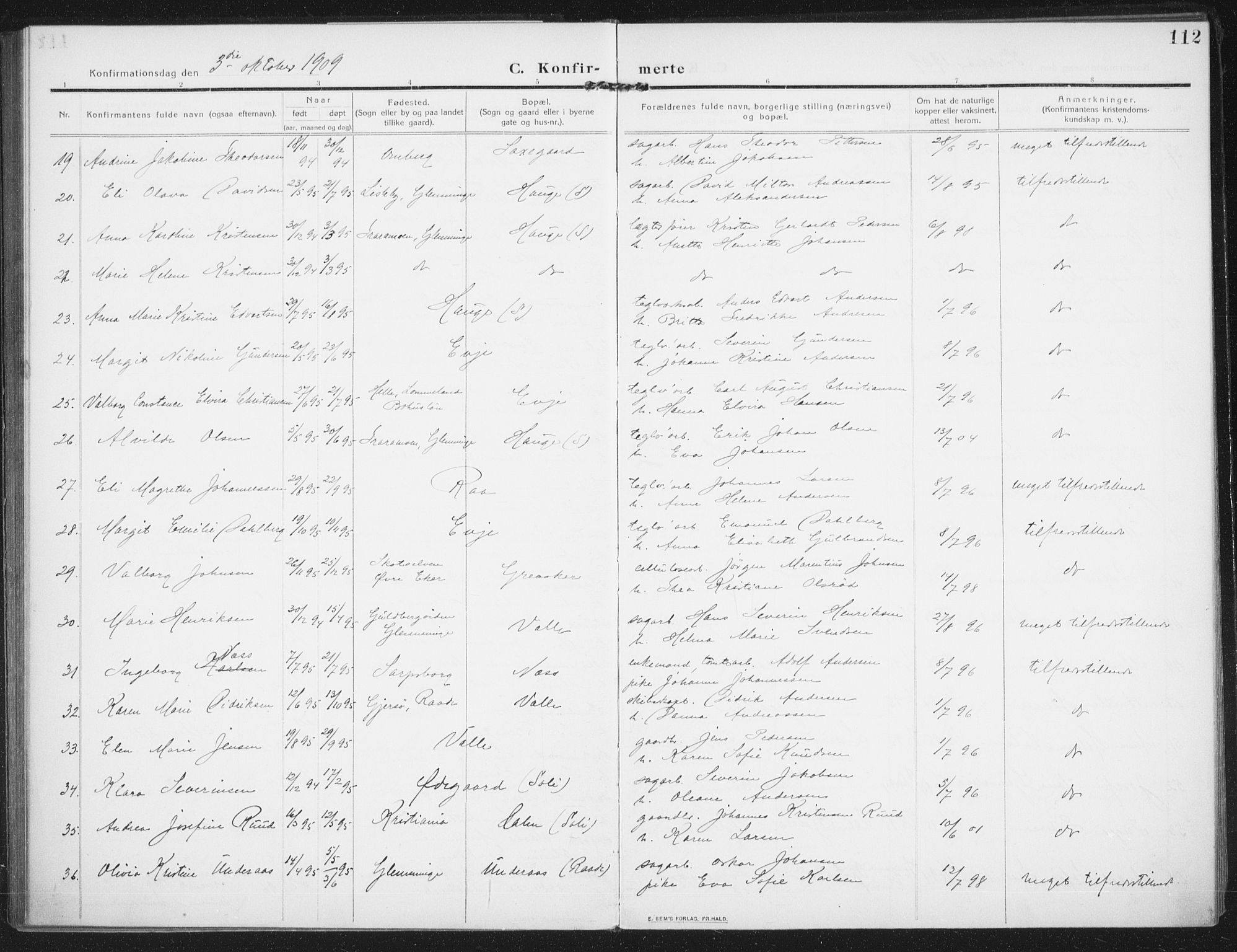 Rolvsøy prestekontor Kirkebøker, AV/SAO-A-2004/F/Fa/L0002: Ministerialbok nr. 2, 1909-1917, s. 112