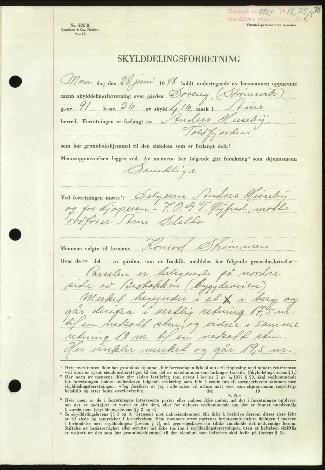 Nordmøre sorenskriveri, AV/SAT-A-4132/1/2/2Ca: Pantebok nr. A109, 1948-1948, Dagboknr: 2384/1948