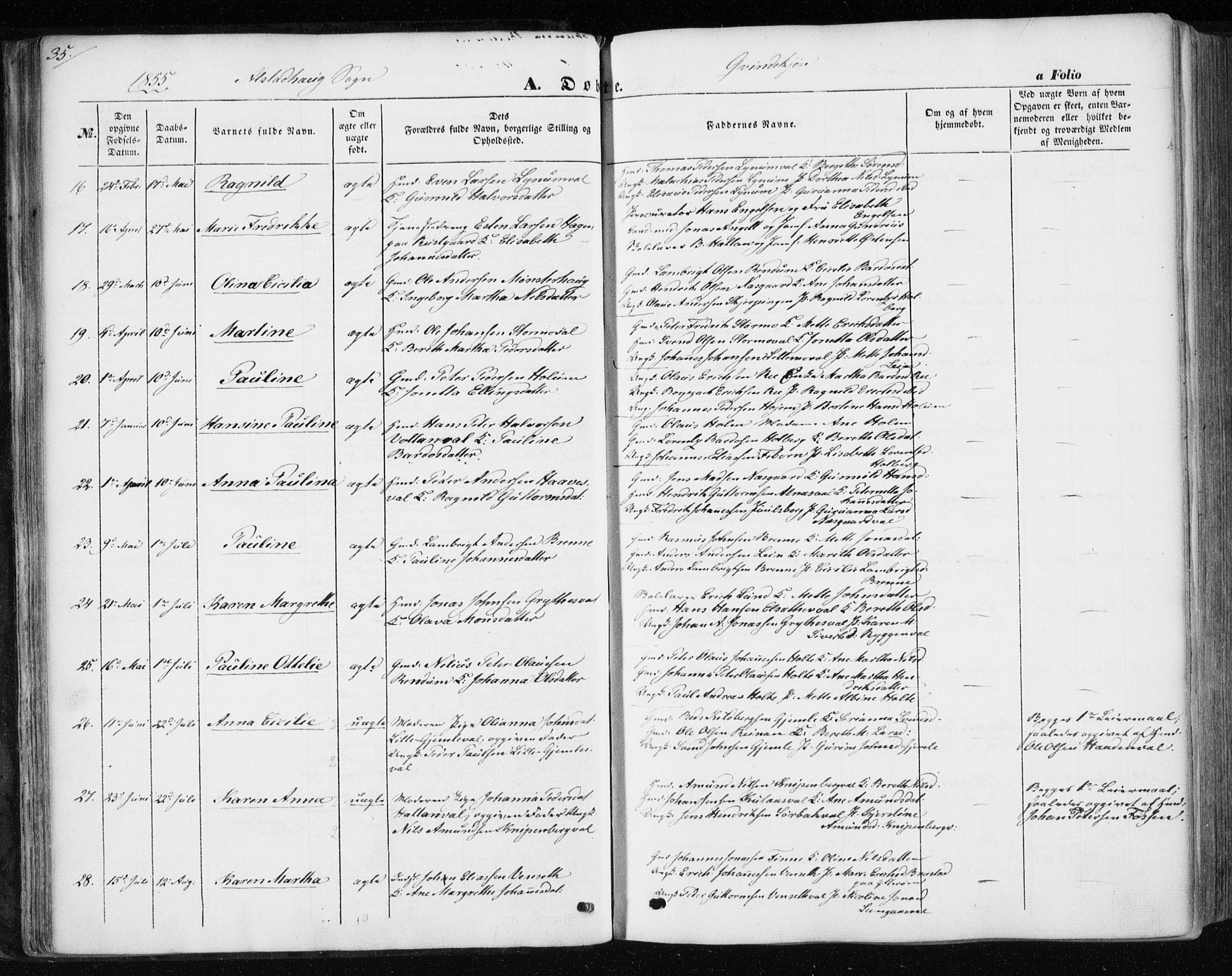 Ministerialprotokoller, klokkerbøker og fødselsregistre - Nord-Trøndelag, SAT/A-1458/717/L0154: Ministerialbok nr. 717A07 /1, 1850-1862, s. 35