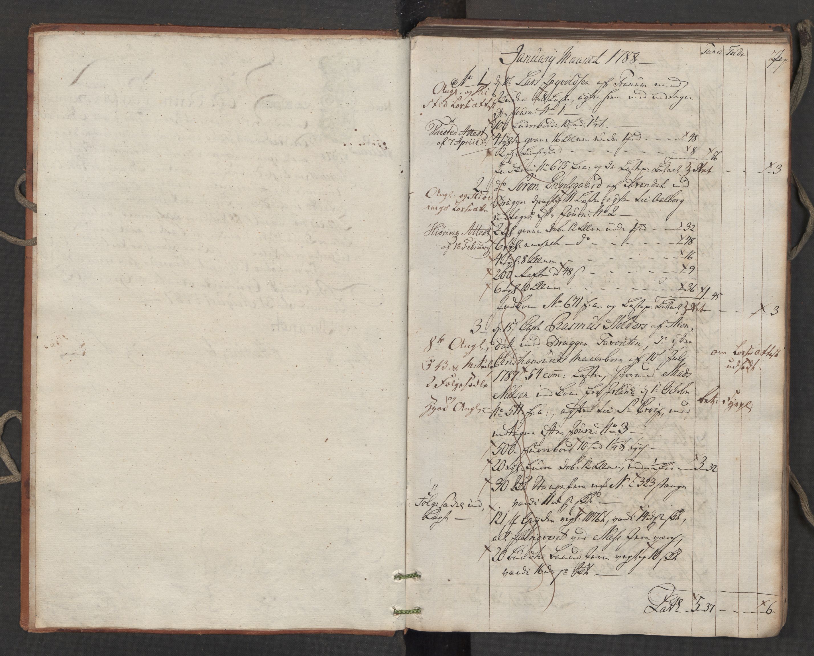 Generaltollkammeret, tollregnskaper, AV/RA-EA-5490/R15/L0109/0002: Tollregnskaper Arendal / Utgående hovedtollbok, 1788