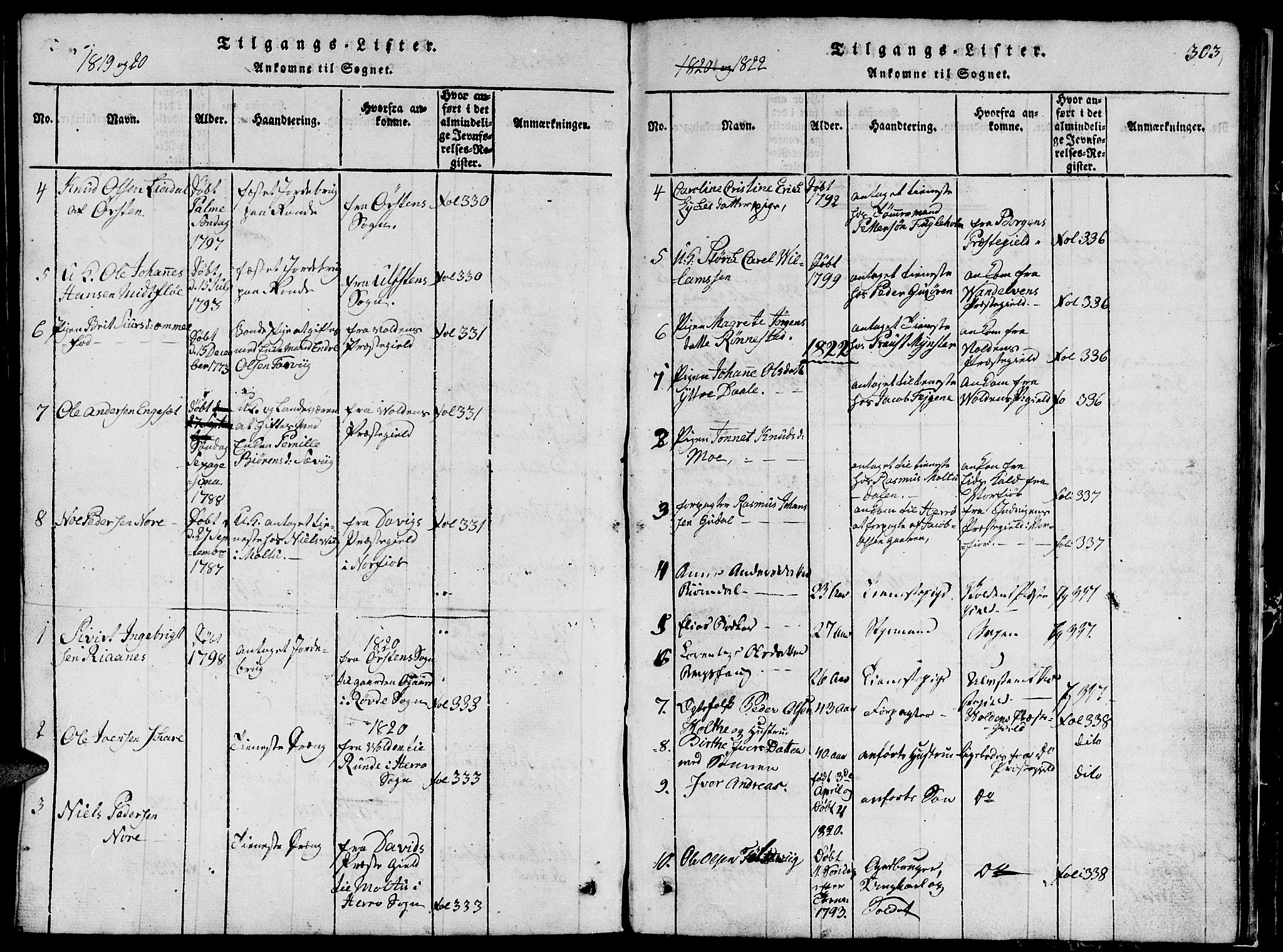 Ministerialprotokoller, klokkerbøker og fødselsregistre - Møre og Romsdal, SAT/A-1454/507/L0078: Klokkerbok nr. 507C01, 1816-1840, s. 303