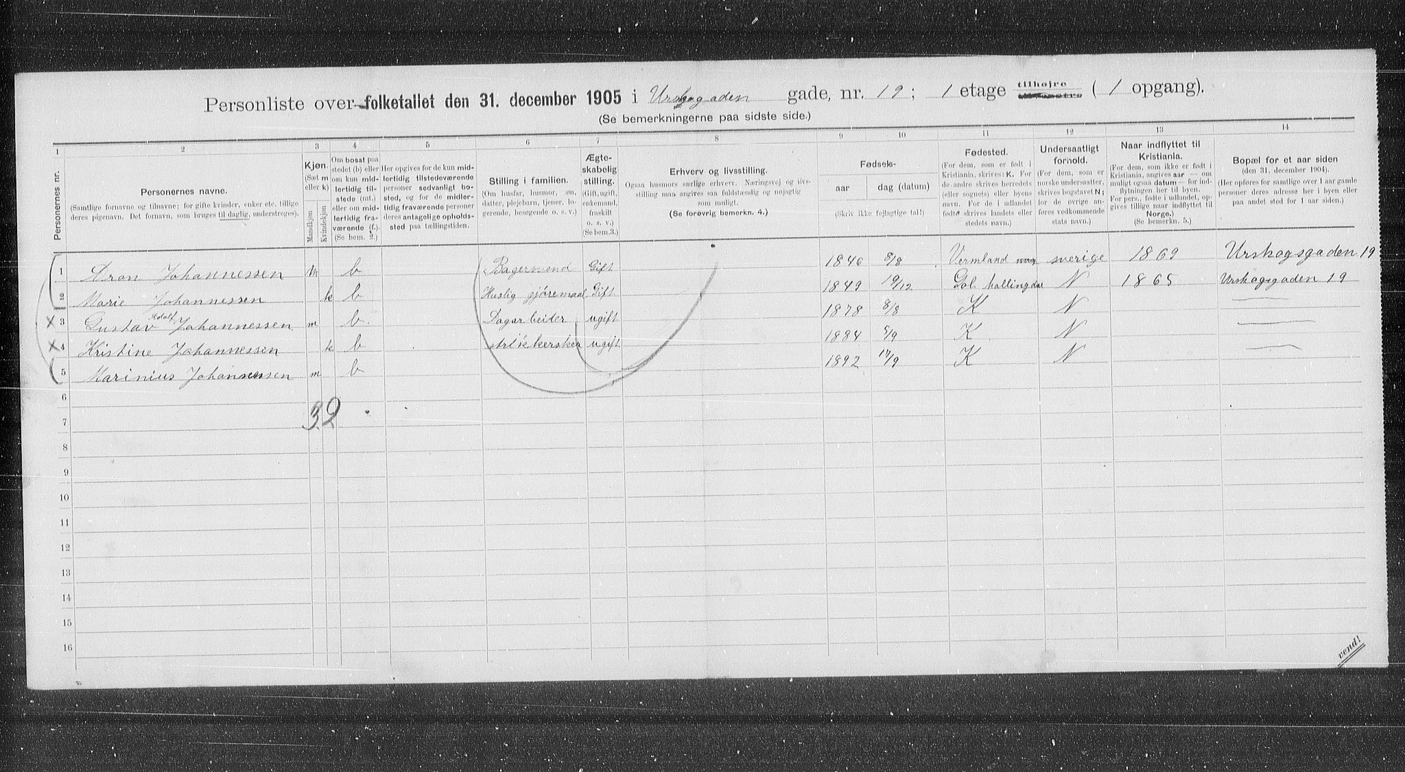 OBA, Kommunal folketelling 31.12.1905 for Kristiania kjøpstad, 1905, s. 63384