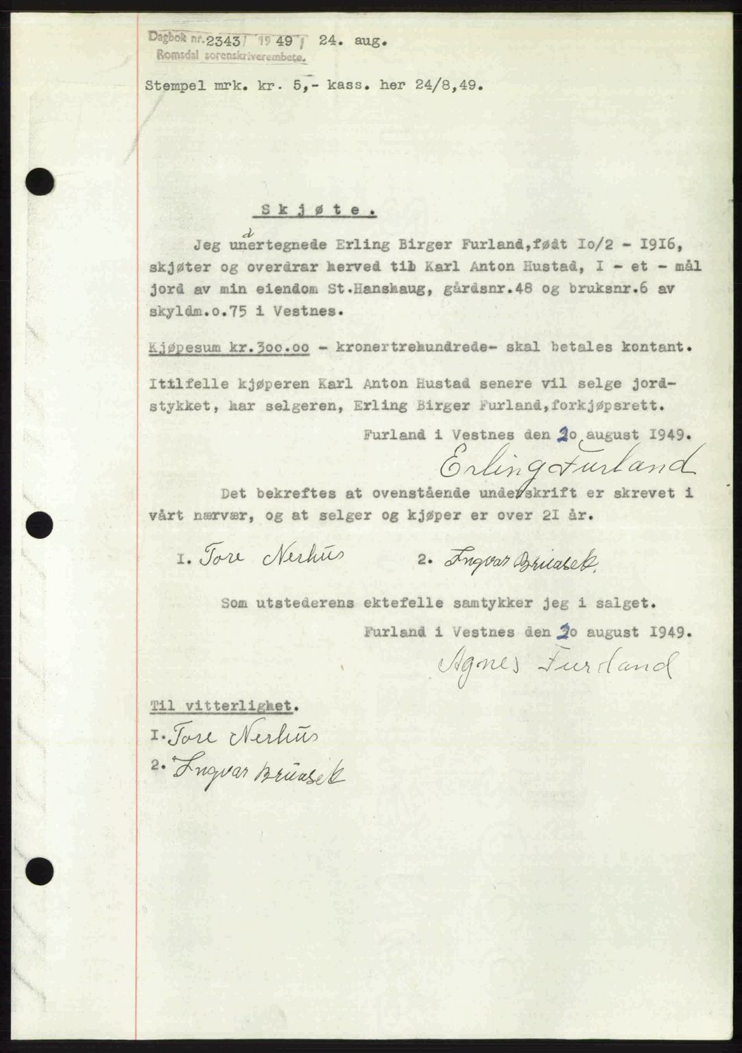 Romsdal sorenskriveri, SAT/A-4149/1/2/2C: Pantebok nr. A30, 1949-1949, Dagboknr: 2343/1949