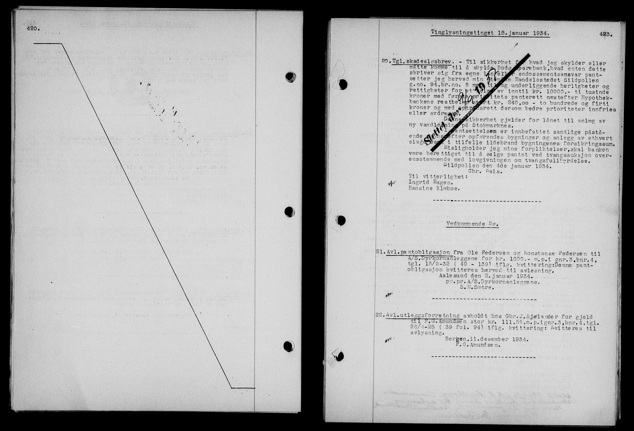 Vesterålen sorenskriveri, AV/SAT-A-4180/1/2/2Ca/L0059: Pantebok nr. 52, 1933-1934, Tingl.dato: 18.01.1934