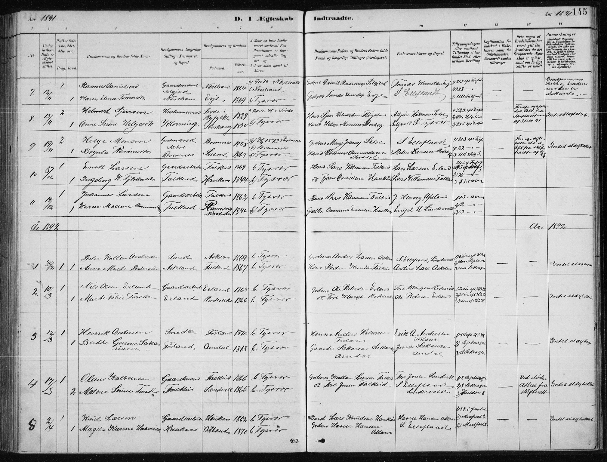 Tysvær sokneprestkontor, AV/SAST-A -101864/H/Ha/Hab/L0004: Klokkerbok nr. B 4, 1883-1896, s. 145