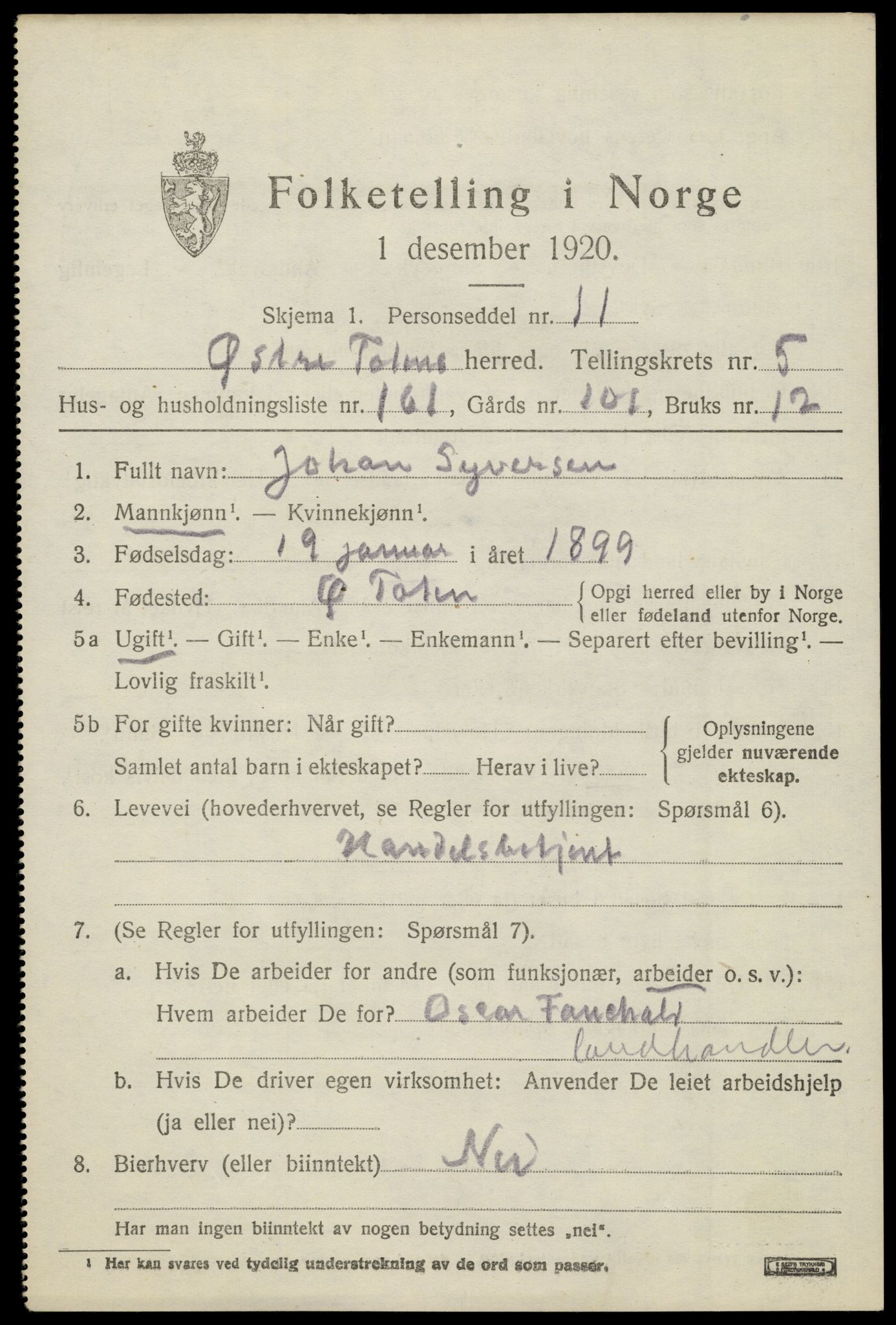 SAH, Folketelling 1920 for 0528 Østre Toten herred, 1920, s. 12724