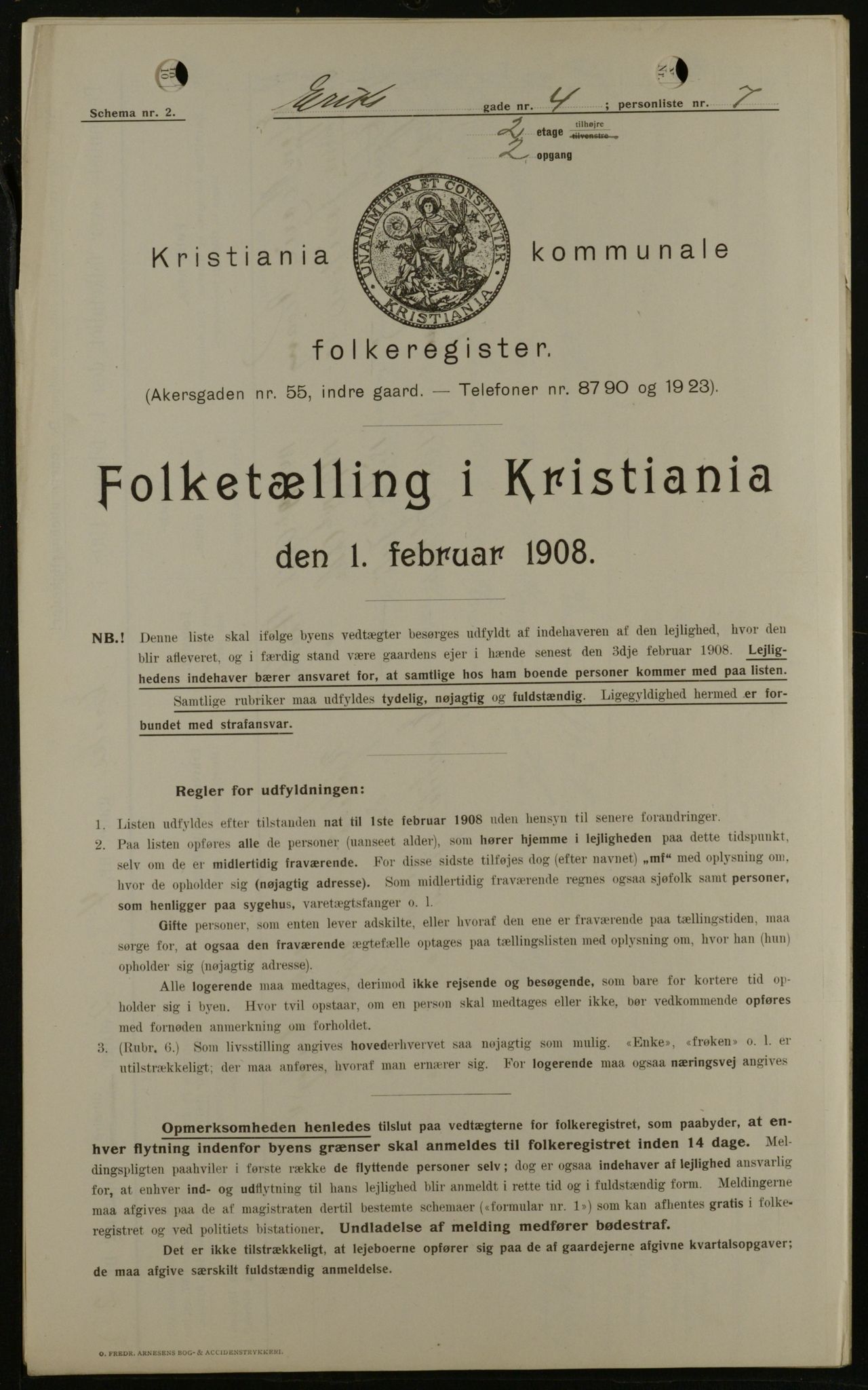 OBA, Kommunal folketelling 1.2.1908 for Kristiania kjøpstad, 1908, s. 18007