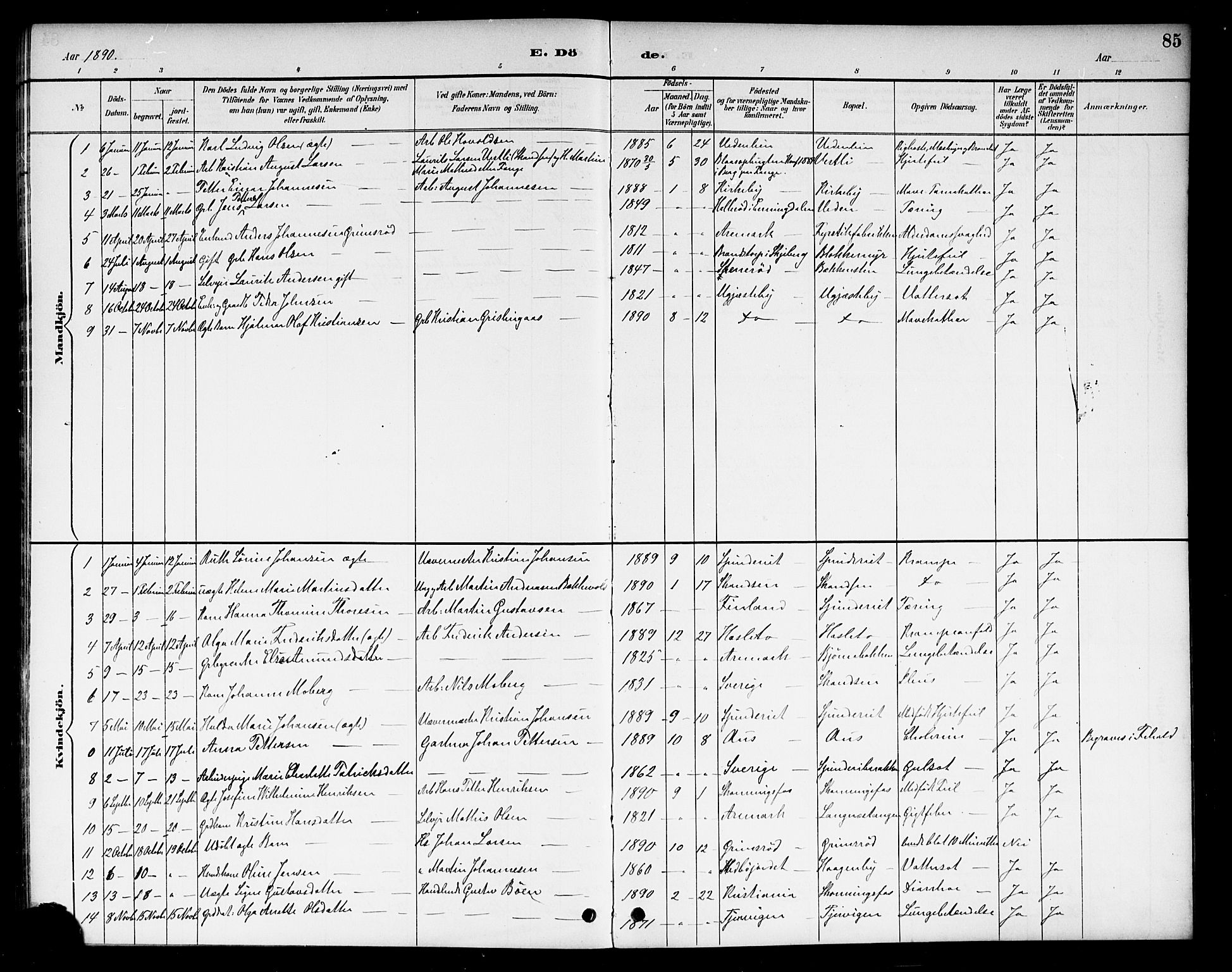 Berg prestekontor Kirkebøker, AV/SAO-A-10902/F/Fb/L0002: Ministerialbok nr. II 2, 1888-1902, s. 85