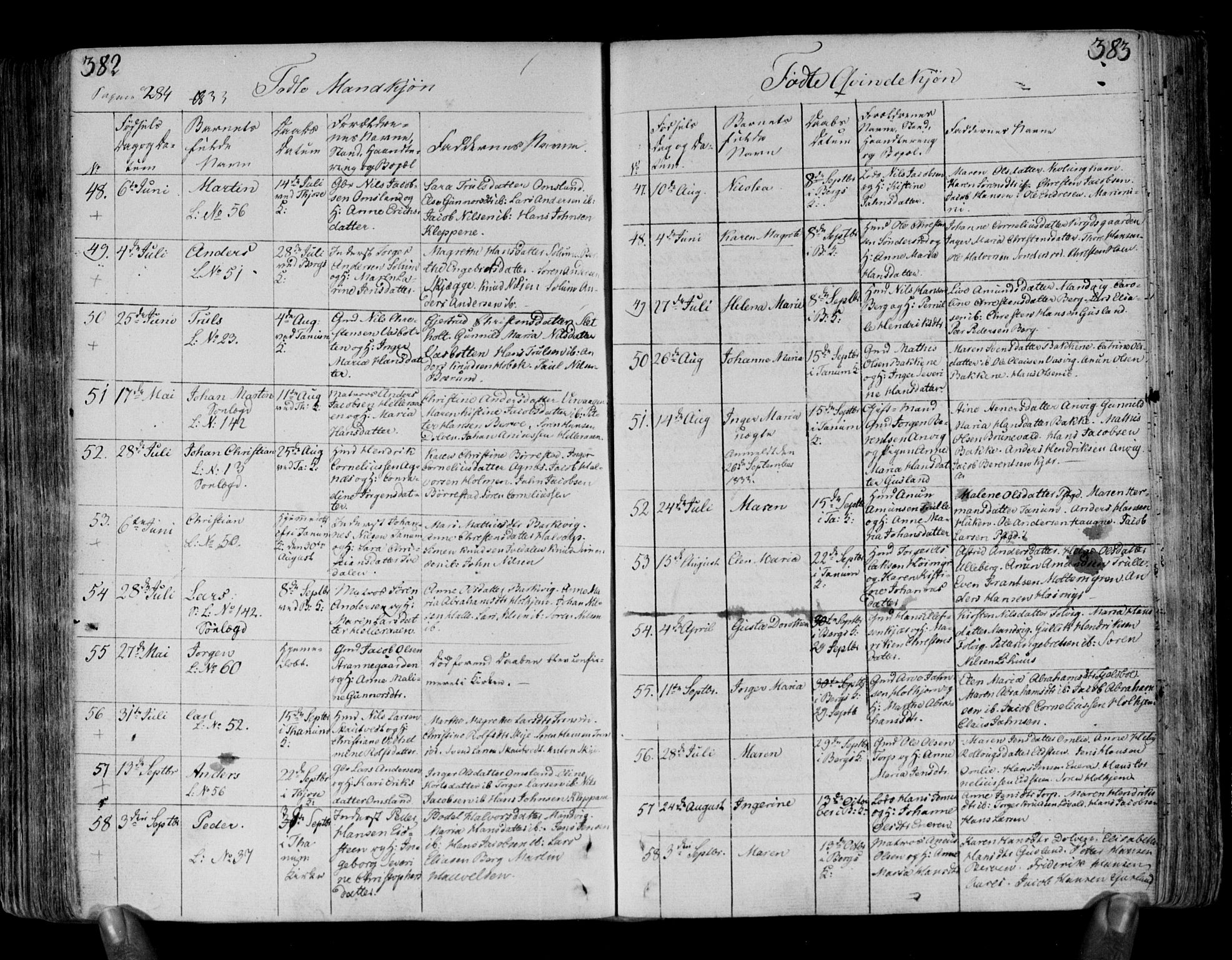 Brunlanes kirkebøker, AV/SAKO-A-342/F/Fa/L0002: Ministerialbok nr. I 2, 1802-1834, s. 382-383