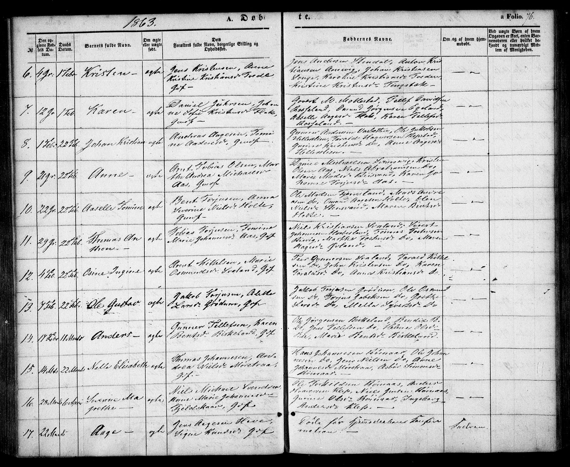 Birkenes sokneprestkontor, AV/SAK-1111-0004/F/Fa/L0003: Ministerialbok nr. A 3, 1850-1866, s. 76