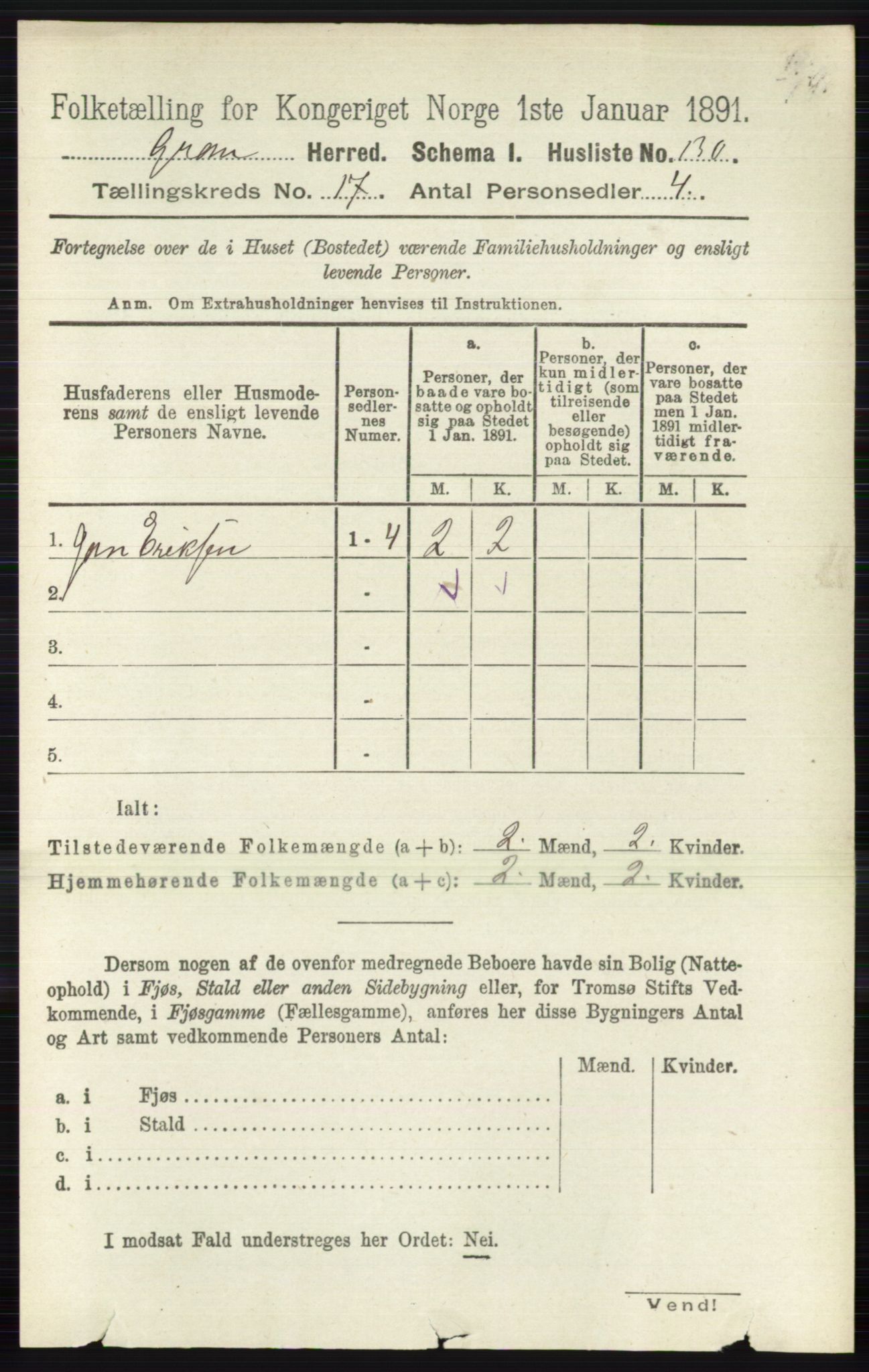 RA, Folketelling 1891 for 0534 Gran herred, 1891, s. 8732