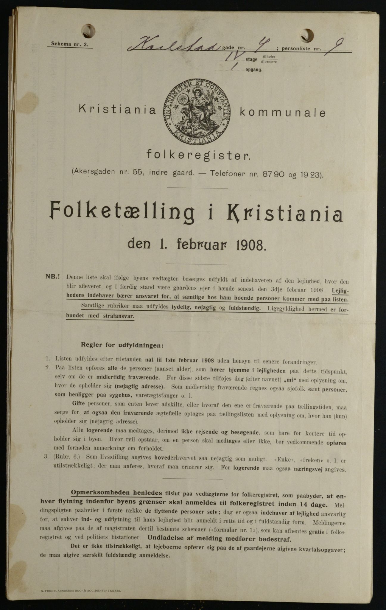 OBA, Kommunal folketelling 1.2.1908 for Kristiania kjøpstad, 1908, s. 43891