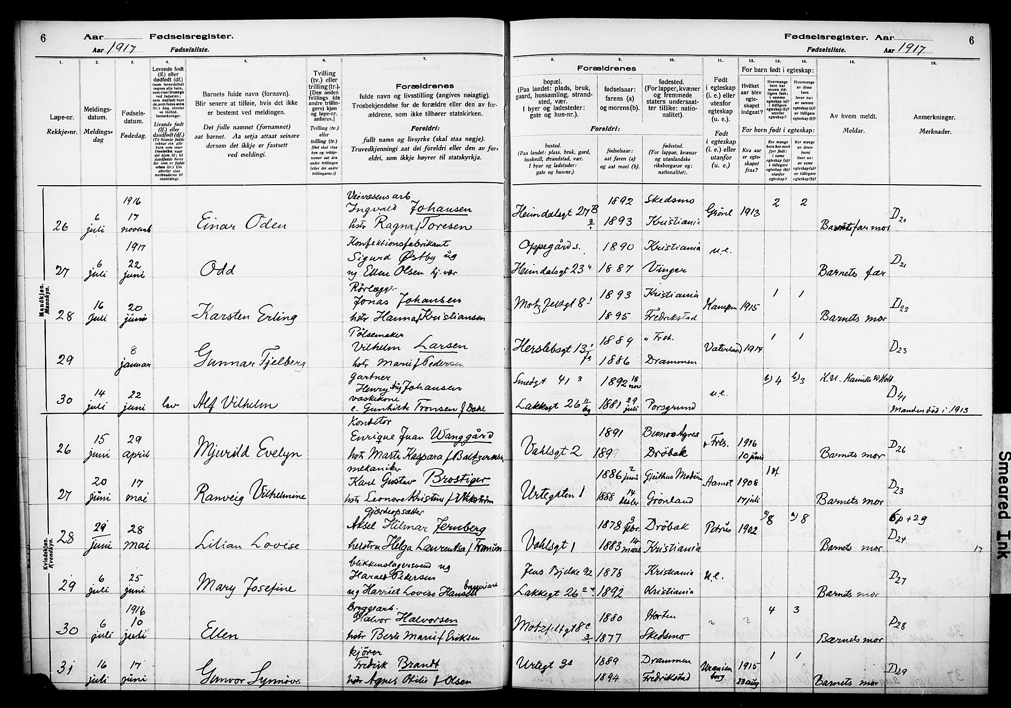 Wexel prestekontor Kirkebøker, AV/SAO-A-10879/J/L0001: Fødselsregister nr. 1, 1916-1930, s. 6