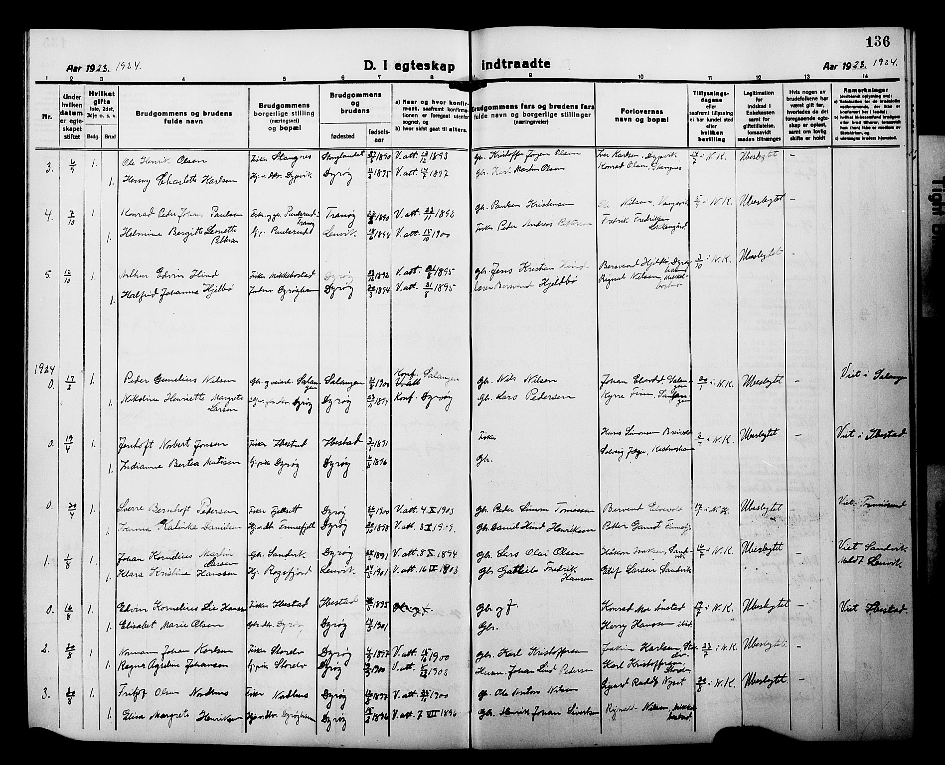 Tranøy sokneprestkontor, AV/SATØ-S-1313/I/Ia/Iab/L0015klokker: Klokkerbok nr. 15, 1918-1930, s. 136
