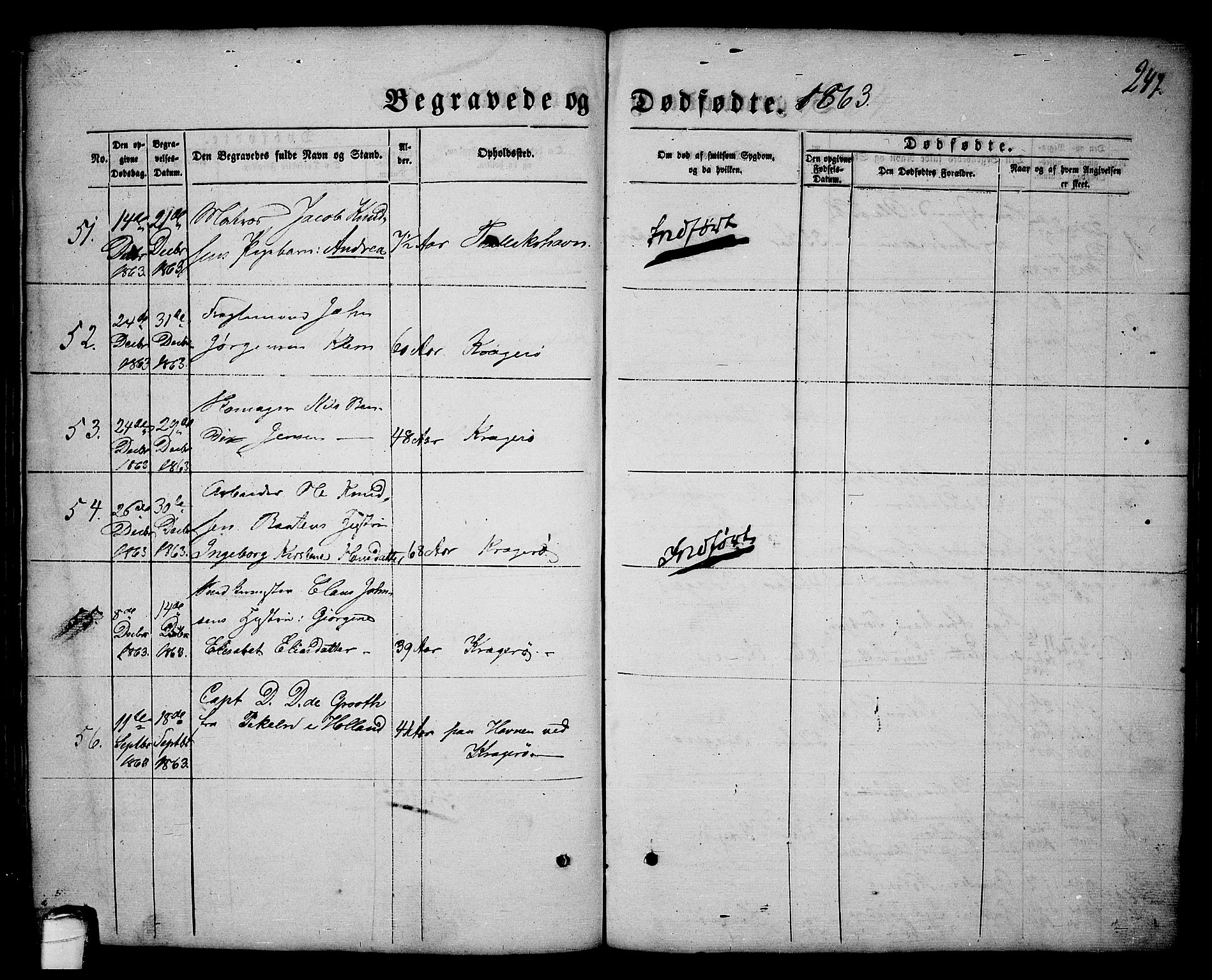 Kragerø kirkebøker, AV/SAKO-A-278/G/Ga/L0004: Klokkerbok nr. 4, 1853-1865, s. 247