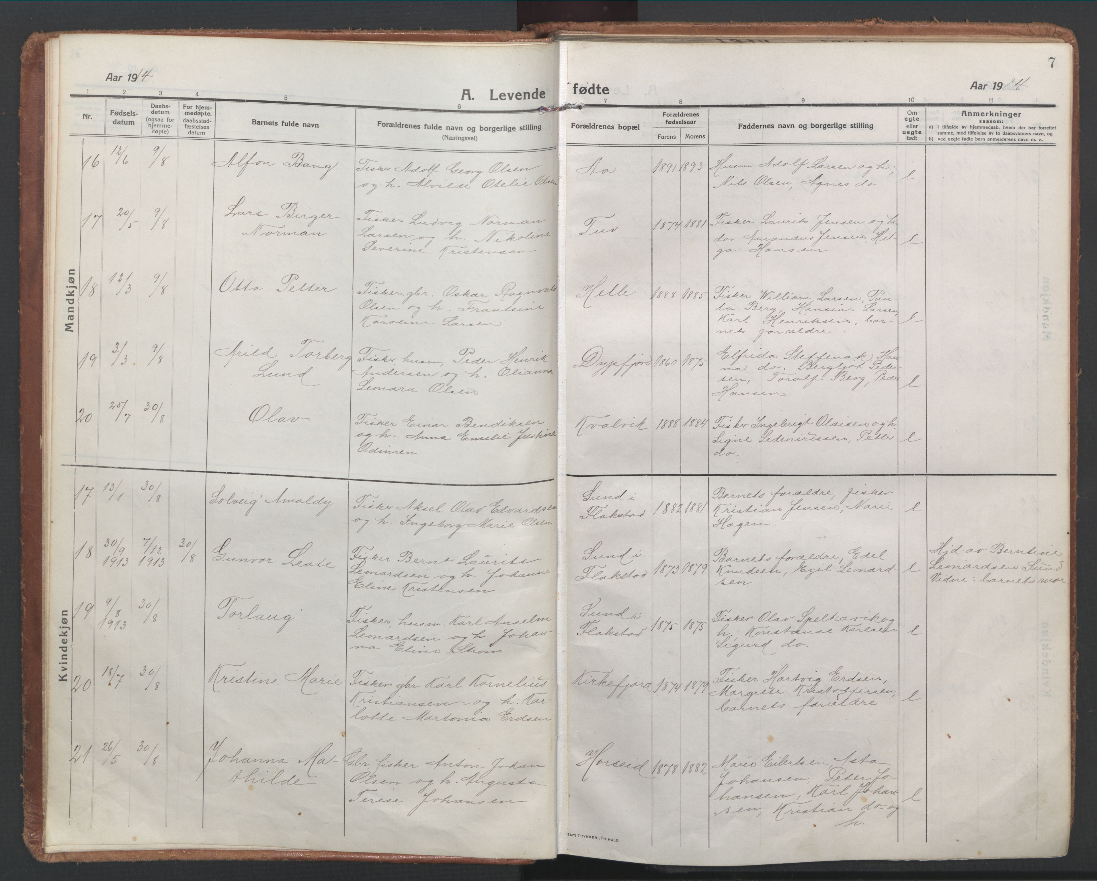 Ministerialprotokoller, klokkerbøker og fødselsregistre - Nordland, AV/SAT-A-1459/886/L1222: Ministerialbok nr. 886A04, 1914-1926, s. 7