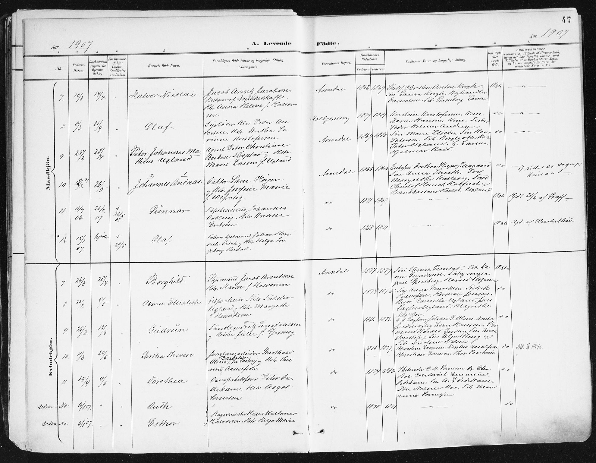 Arendal sokneprestkontor, Trefoldighet, SAK/1111-0040/F/Fa/L0010: Ministerialbok nr. A 10, 1900-1919, s. 47